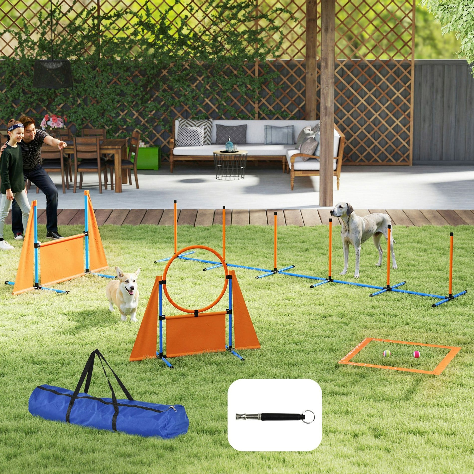 Pawhut Orange 6-Piece Dog Agility Equipment, Obstacle Training Course Kit,