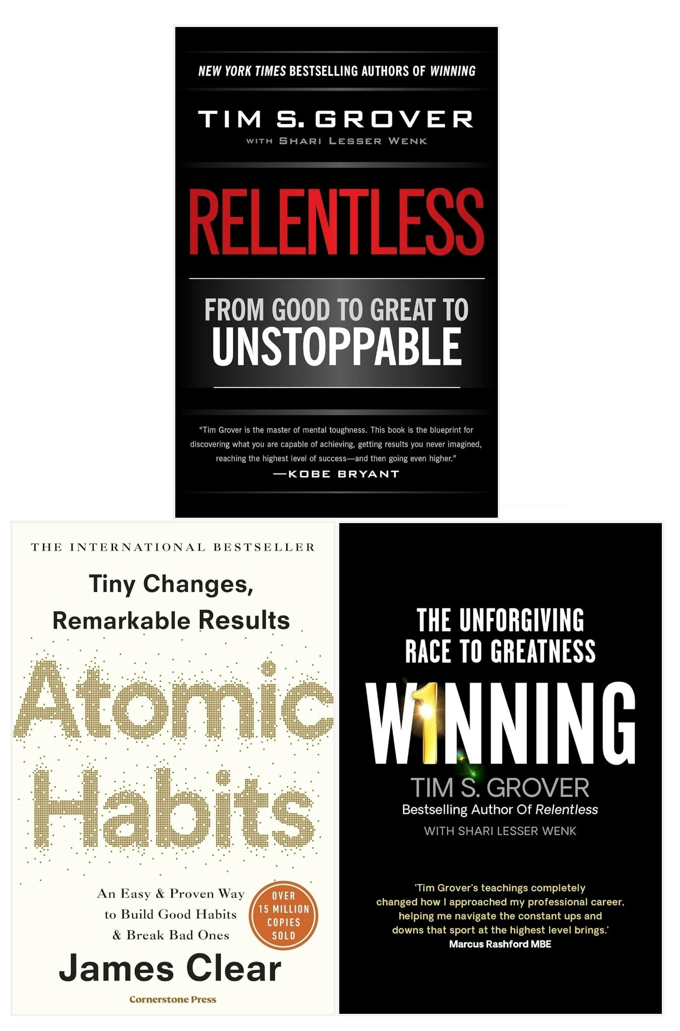 Various Publishers Winning, Relentless And Atomic Habits Books Collection Set Size 3