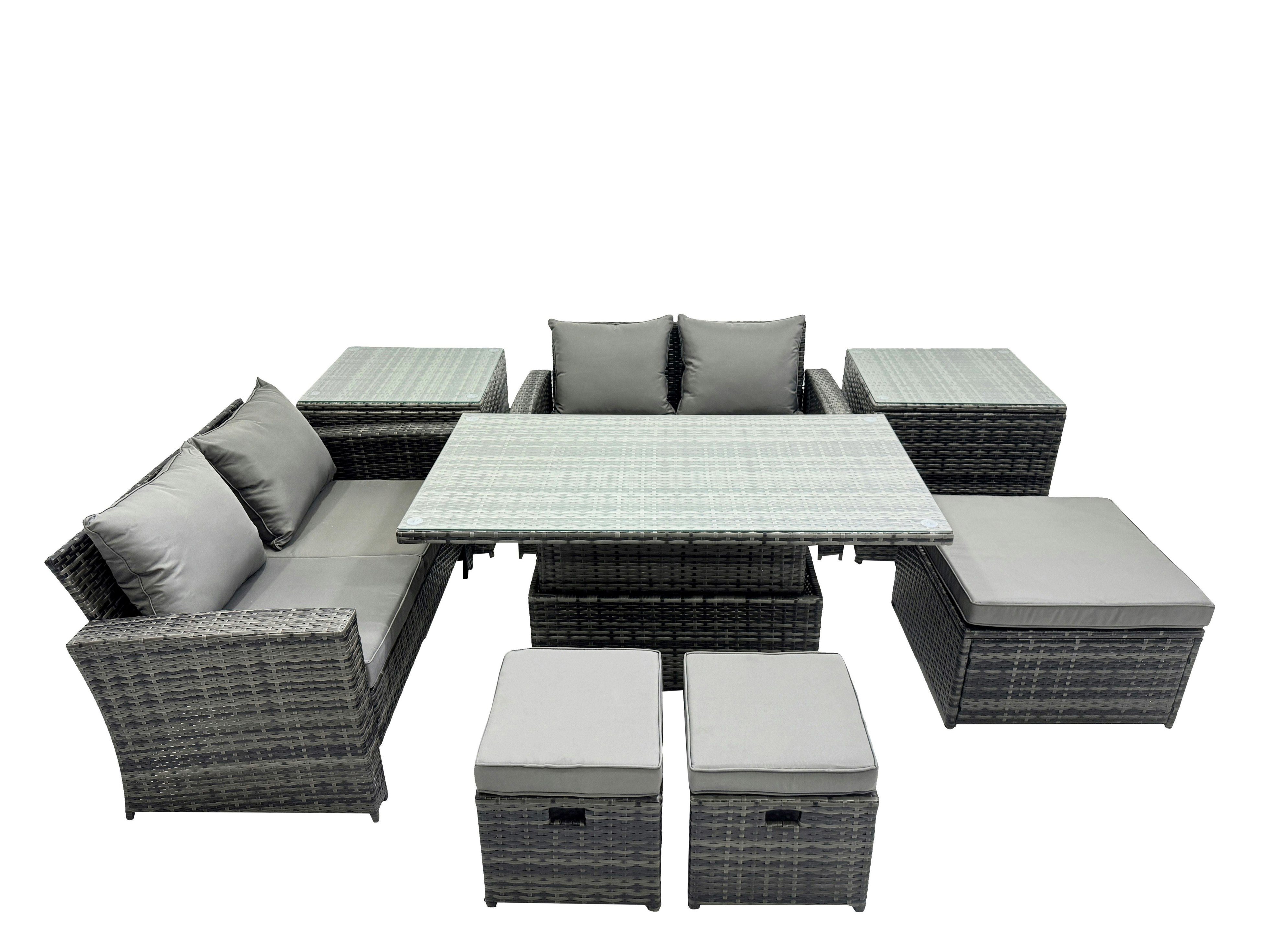 Fimous Dark/Grey Outdoor Love Sofa Set 7 Seat Rattan Garden Furniture Set With Adjustable Lifting Dining Or Coffee Table Mixed
