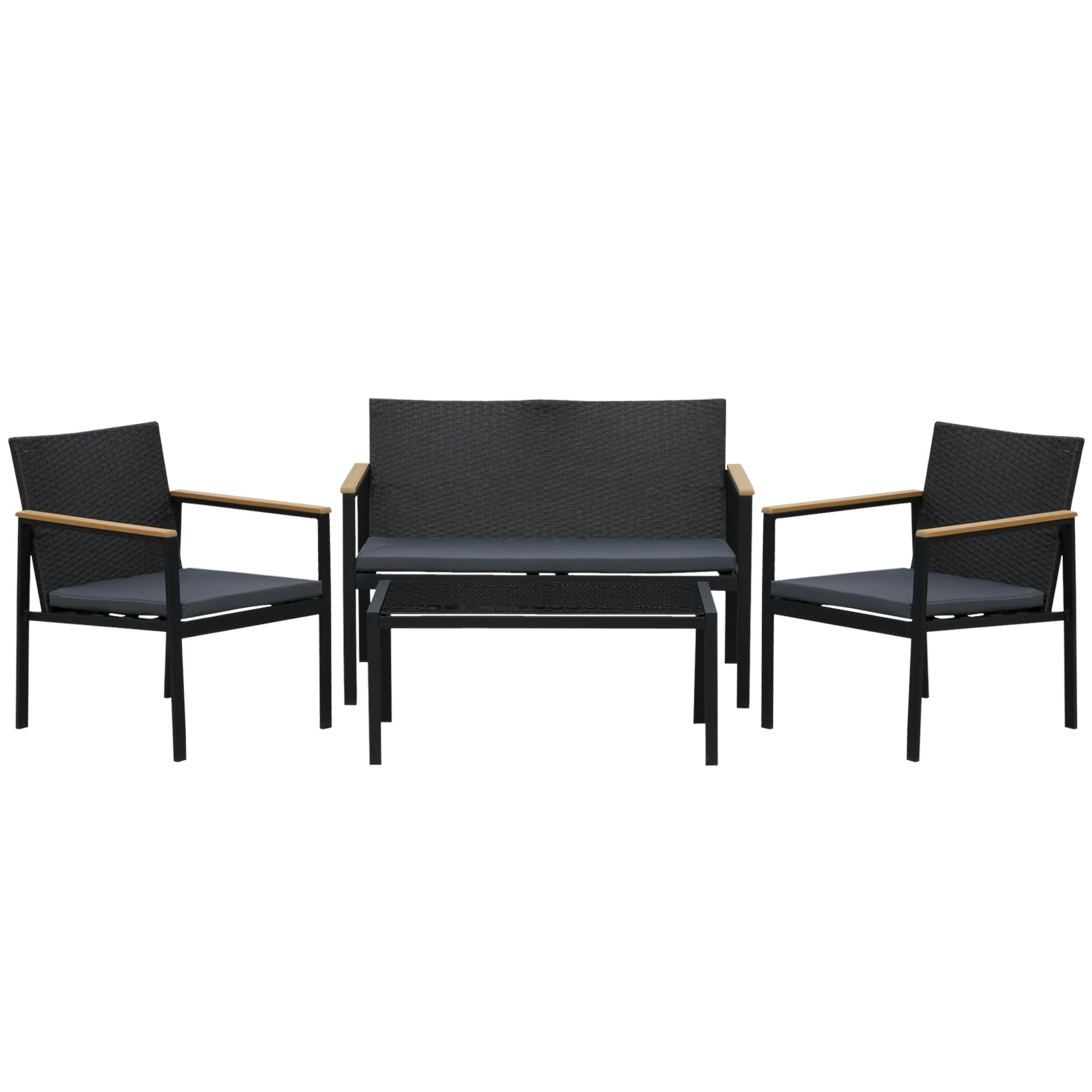Rackhams Black/Grey 4-Piece Cushioned Outdoor Rattan Wicker Chair And Loveseat - Multi - Steel, Pe Rattan - 58Cm X 66Vcm X 75Cm