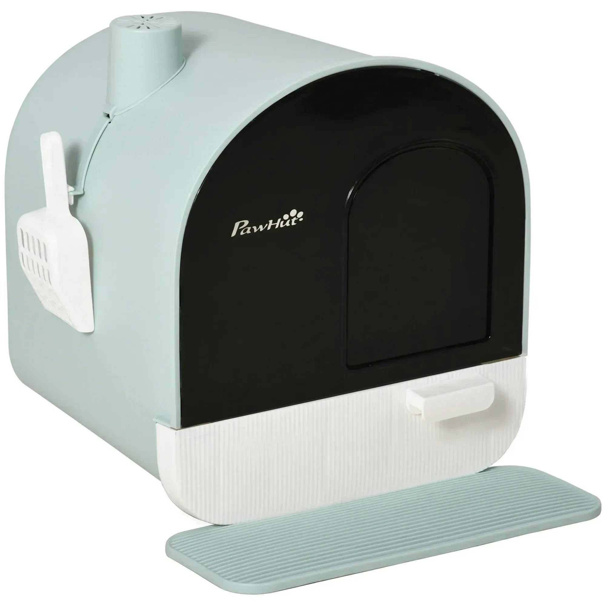 PAWHUT Cat Litter Box Kitten Litter Tray w/Hood, Scoop, Filter, Flap Door in Green - Image 4