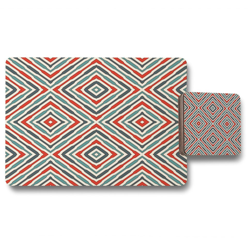 Benjamin Tate Design Repeated Squares And Rhombuses Ornamental Abstract Tribal Motif (Placemat & Coaster Set) Size 11