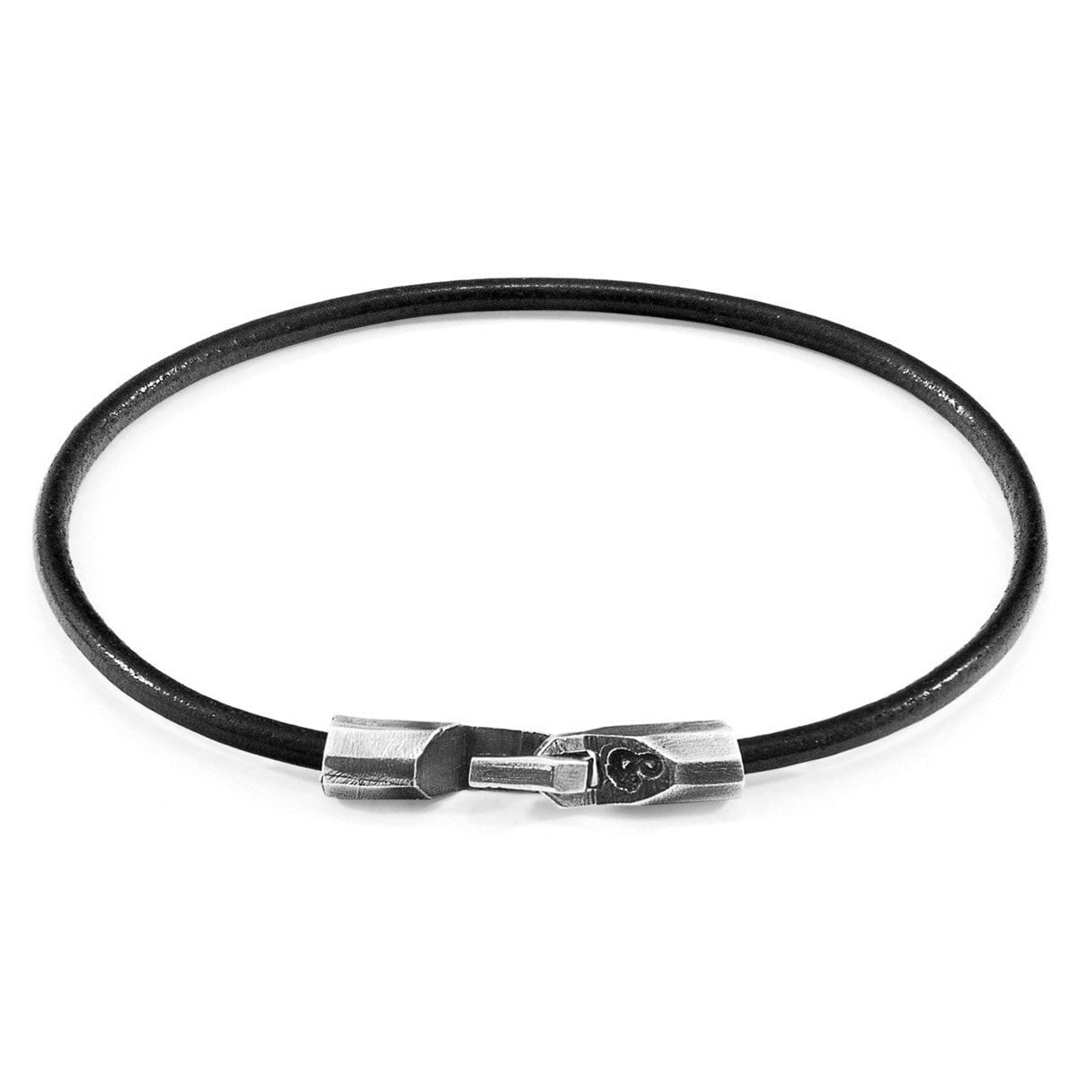 Anchor & Crew Black/Silver Raven Talbot And Round Leather Bracelet - S - 19Cm