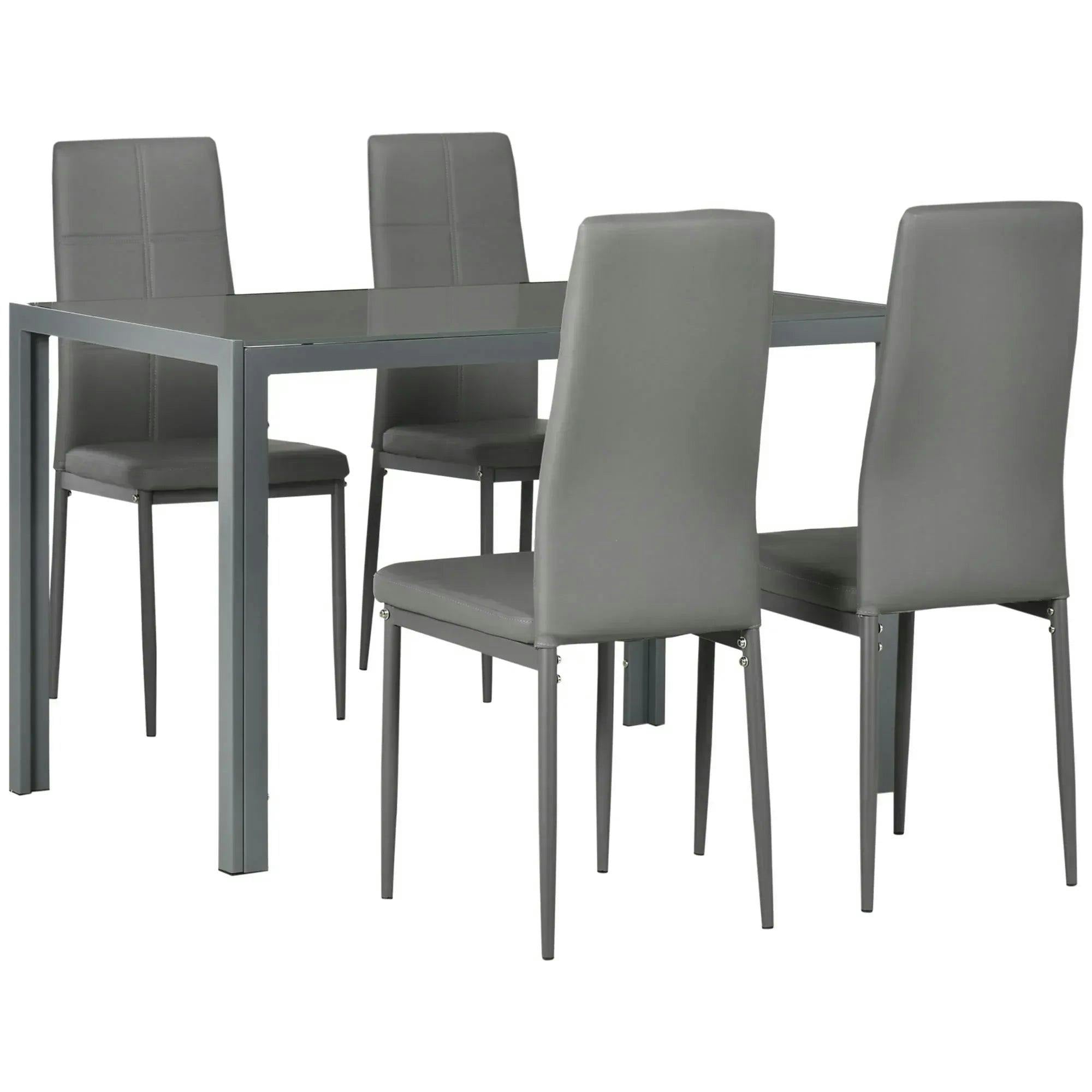 Homcom 5 Piece Dining Set Table And 4 Chairs Set For 4 Persons Kitchen Glasstop - Image 4