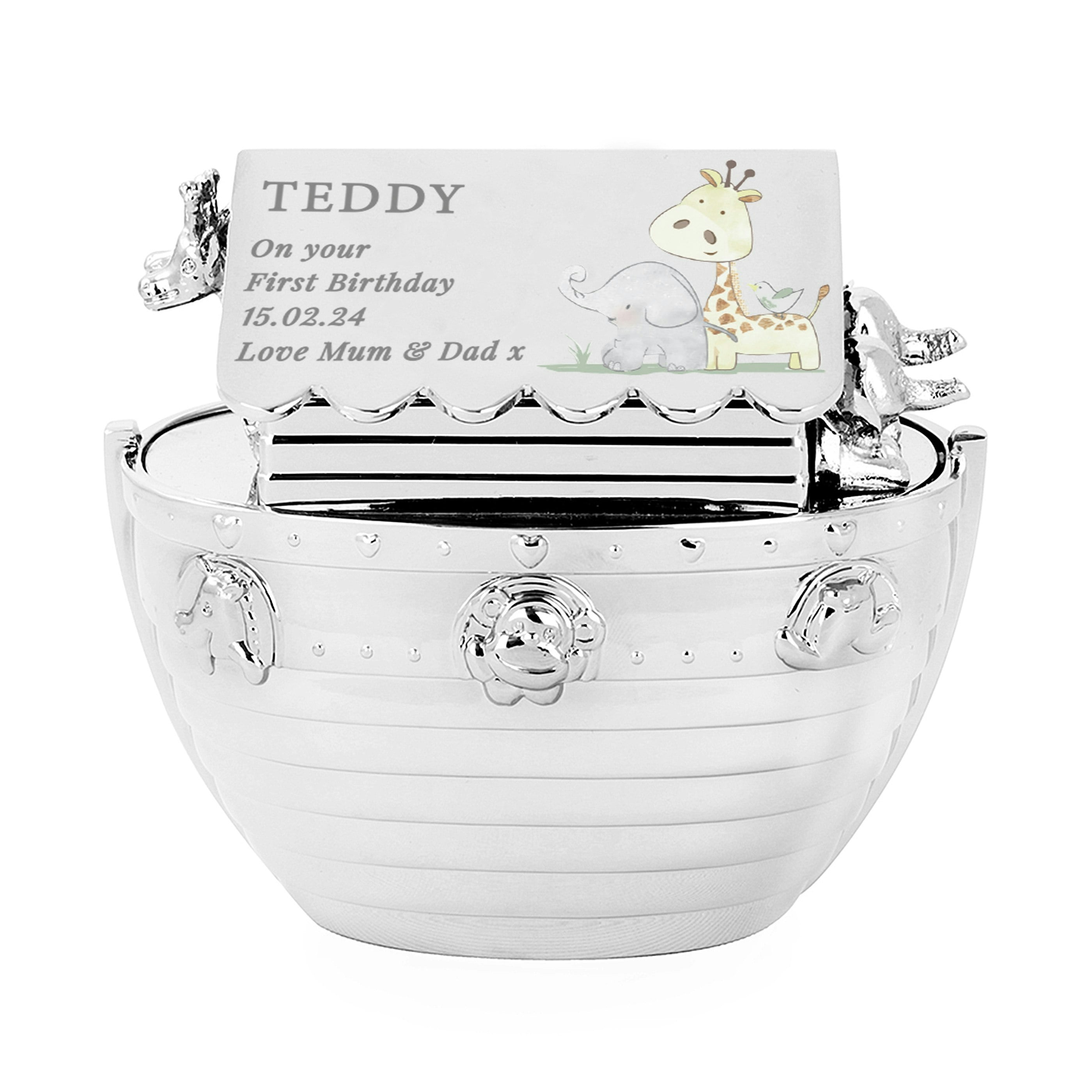 Rackhams Silver Personalised Noahs Ark Money Box
