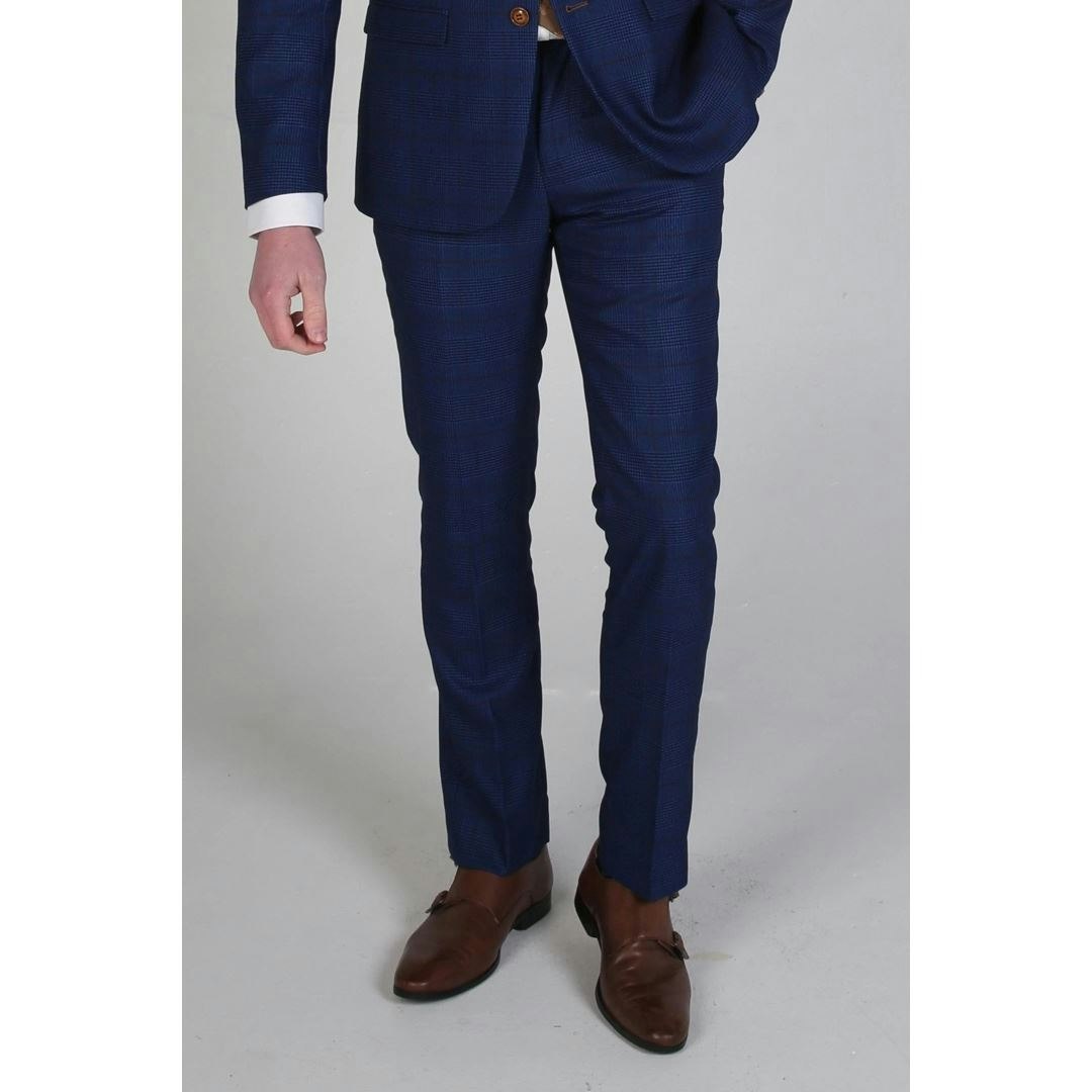 Paul Andrew Men's Blue/Brown Alex - Navy Trousers - 36W 32L