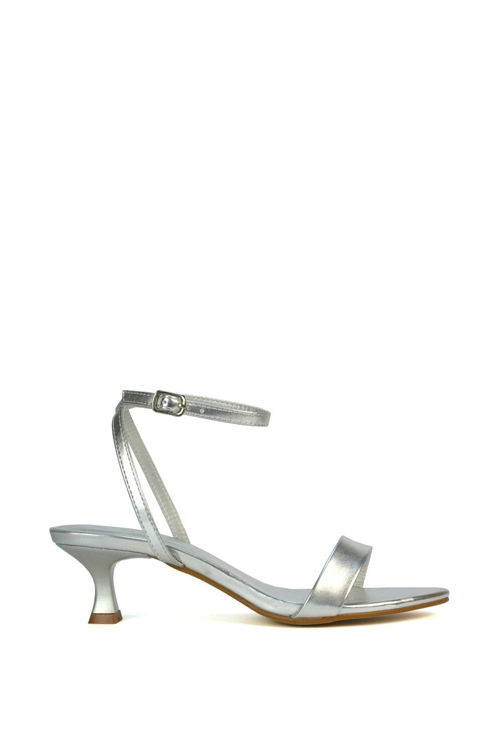 Xy London Women's Silver Kitten Low Heel Strappy Sandal Two Part Heeled Shoes - 4