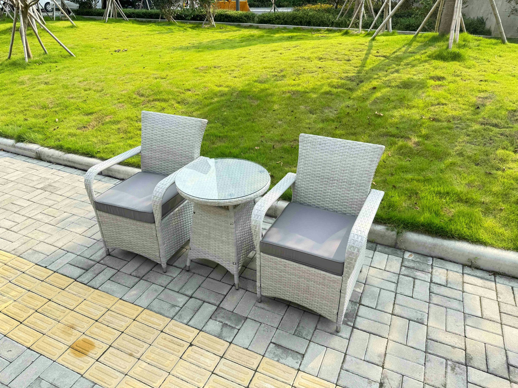 Fimous Light/Grey Rattan Garden Furniture Set Outdoor Bistro Set With 1 Coffee Table & 2 Seater Chairs Mixed