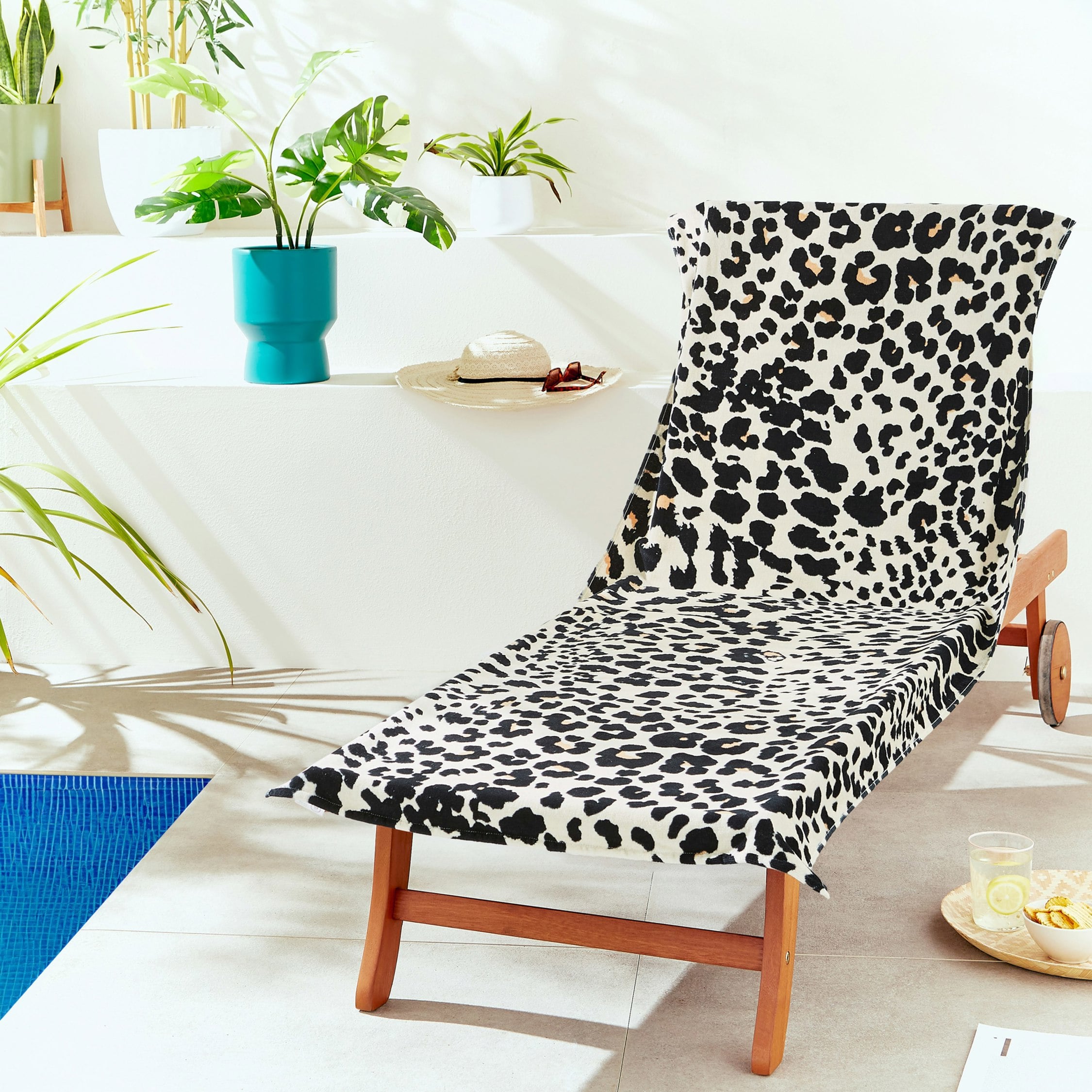 Catherine Lansfield Leopard Cotton Beach Sun Lounger Towel - Natural