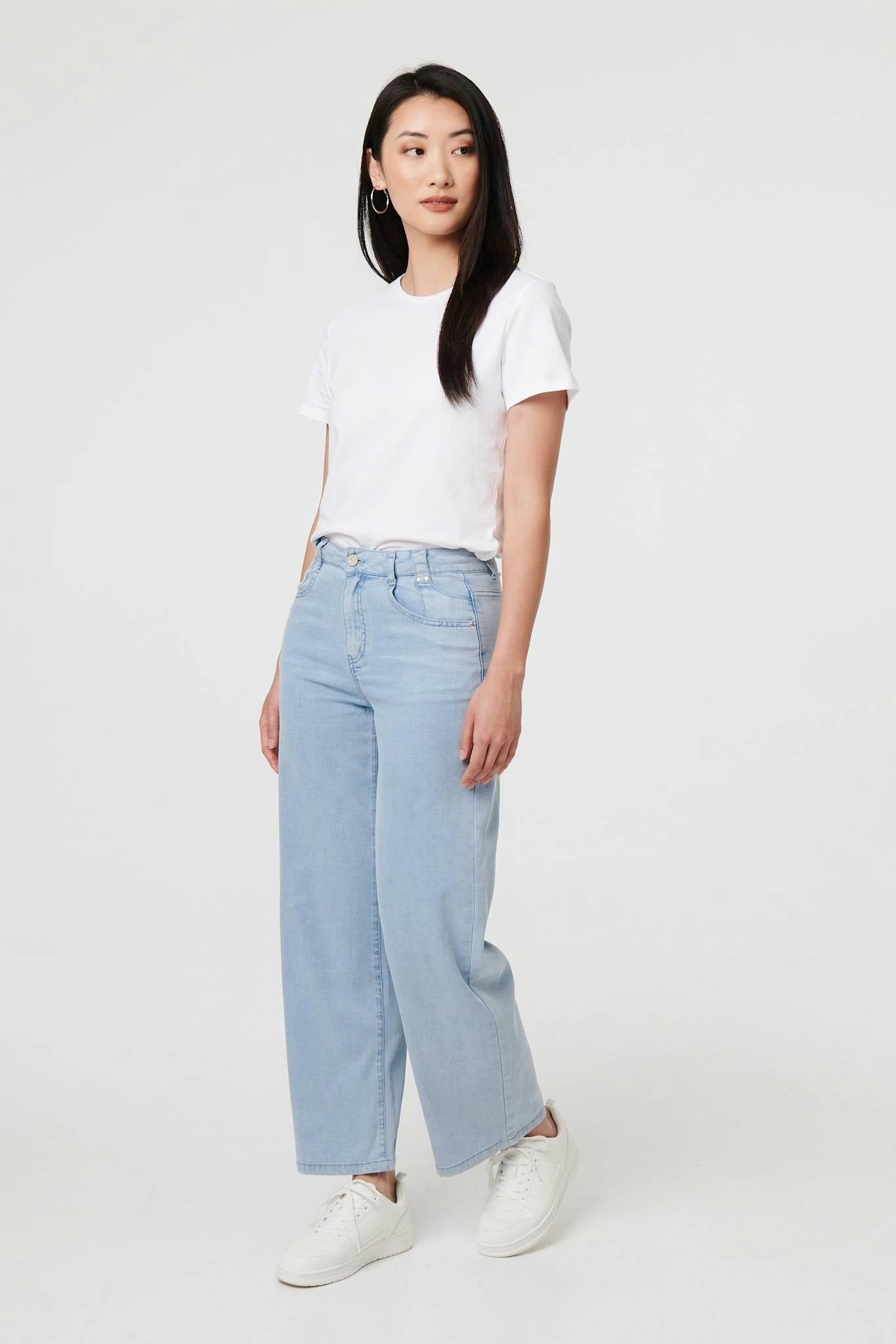Izabel London Blue High Waist Relaxed Wide Leg Jeans - 14