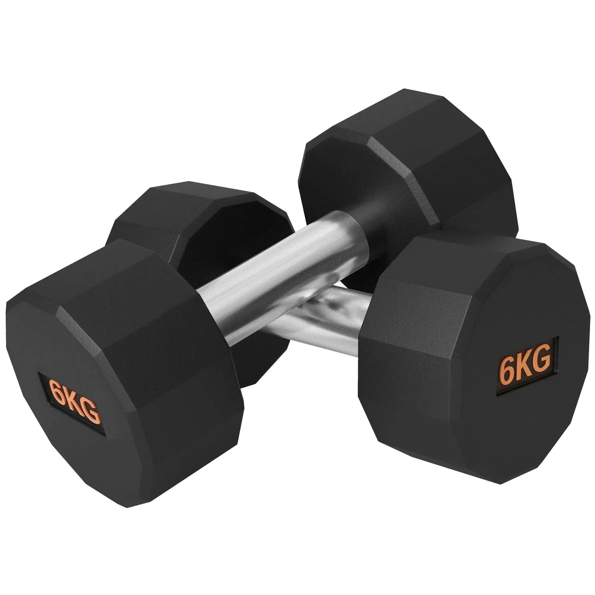 SPORTNOW Dumbbells Weights Set with 12-Sided Shape & Non-Slip Grip, 2 x 6kg in Black - Image 6