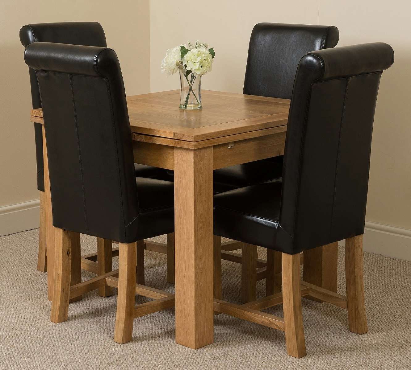 Rackhams Black Richmond Extending Oak Dining Set With Washington Leather Chairs - 4 Chairs Small
