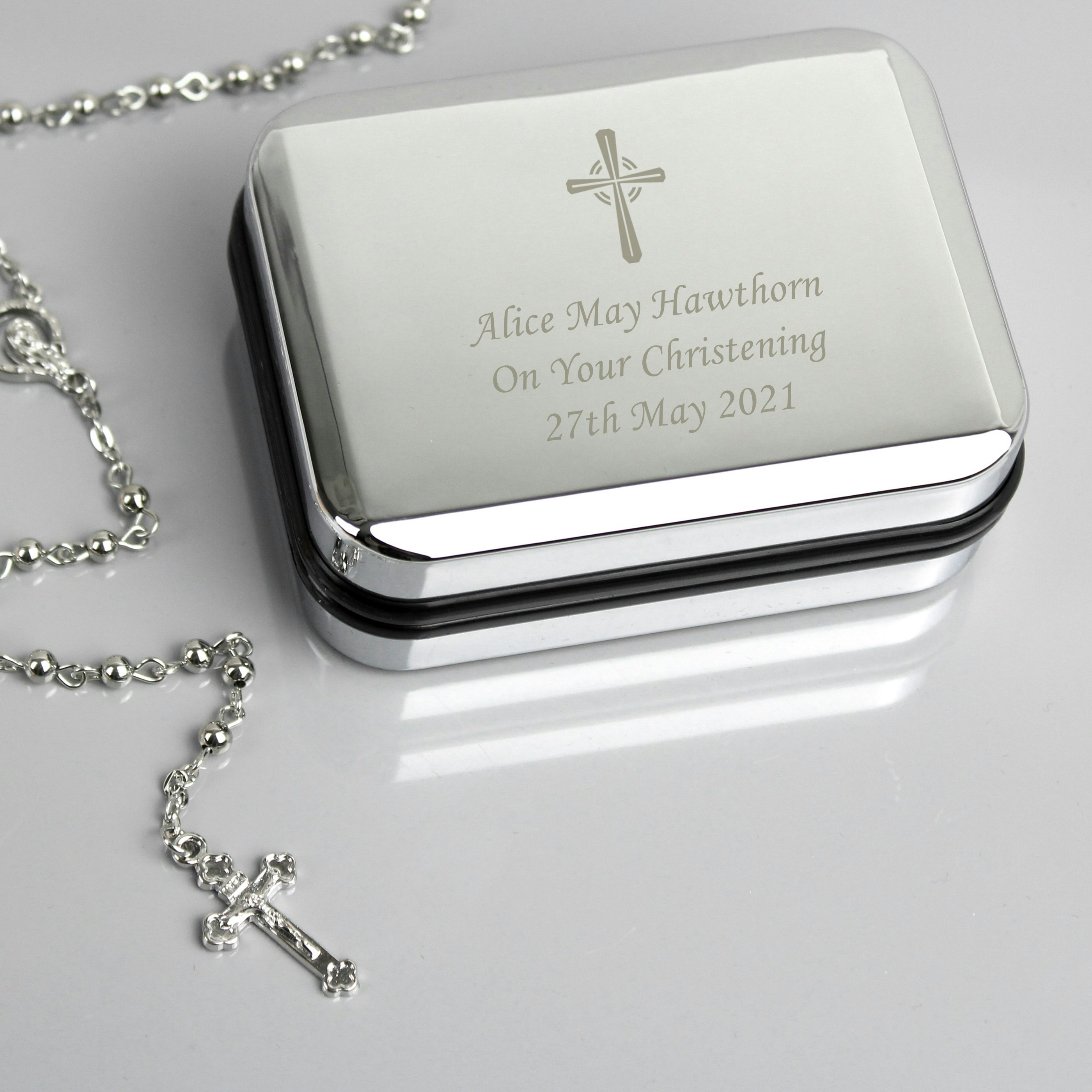 Personalised Memento Company Personalised Rosary Beads And Cross Trinket Box