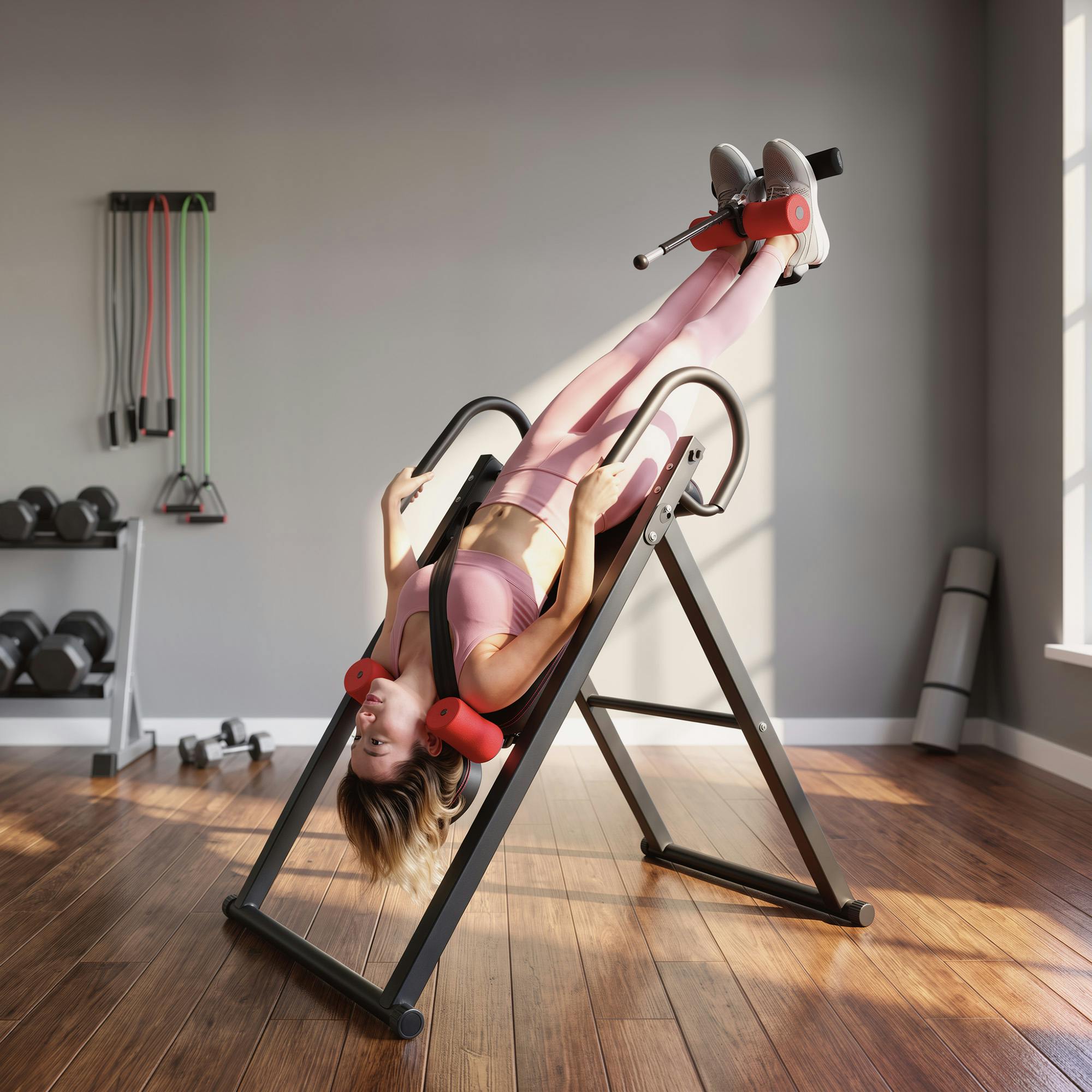 Homcom Red Adjustable Gravity Inversion Table With Safety Belt,