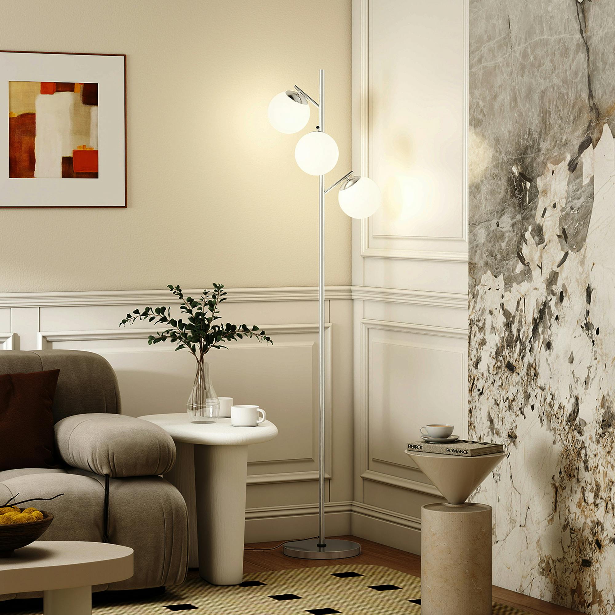 Rackhams Light/Silver Modern Tree Floor Lamp With 3 For Living Room Bedroom,