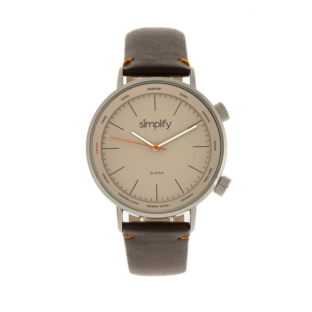 Simplify Dark/Brown/Grey The 3300 Leather-Band Watch