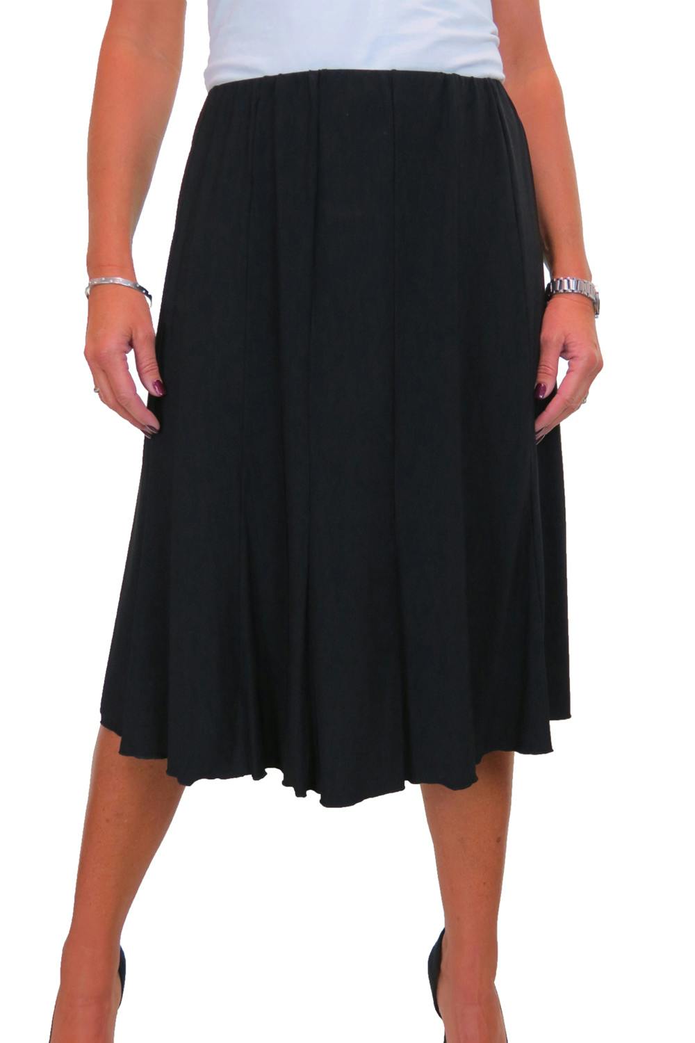 Paulo Due Women's Black 26" Elasticated Soft Flared Midi Skirt - 20-22