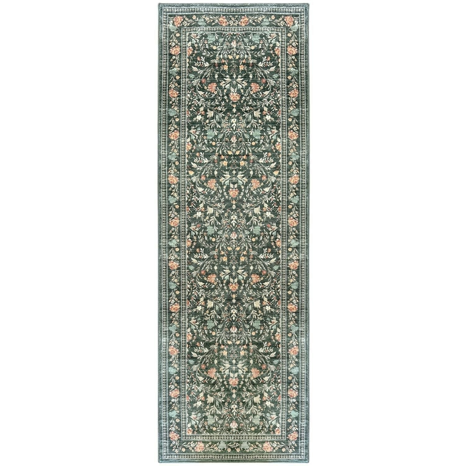 The Rugs Green Classical Enchanted Florals Rug - 60X180 Cm