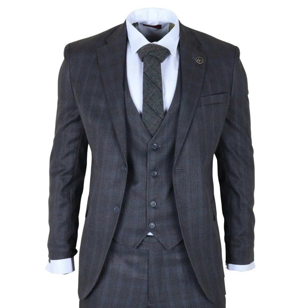 Truclothing Men's Im31 - Charcoal 3 Piece Prince Of Wales Check Suit - 46" Jacket 40" Trousers