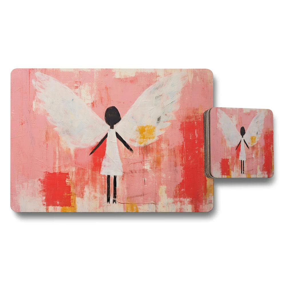 Benjamin Tate Design Pink Angel Abstract Art Placemat And Coaster Set Decor
