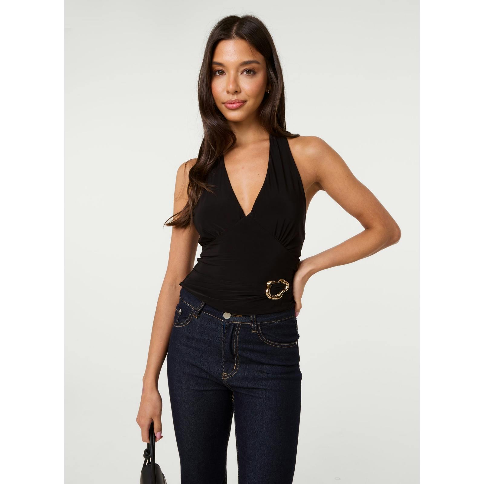 Pink Vanilla Pink/Gold/Black Vanilla Slinky Buckle Halter Neck Top - M