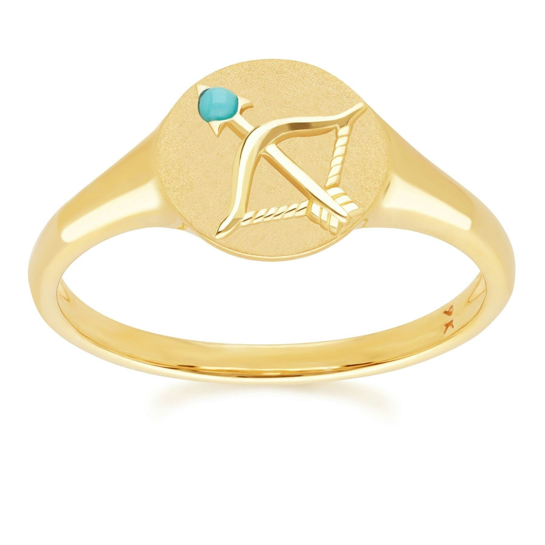 Gemondo Turquoise/Yellow/Gold Zodiac Sagittarius Signet Ring In 9Ct - M