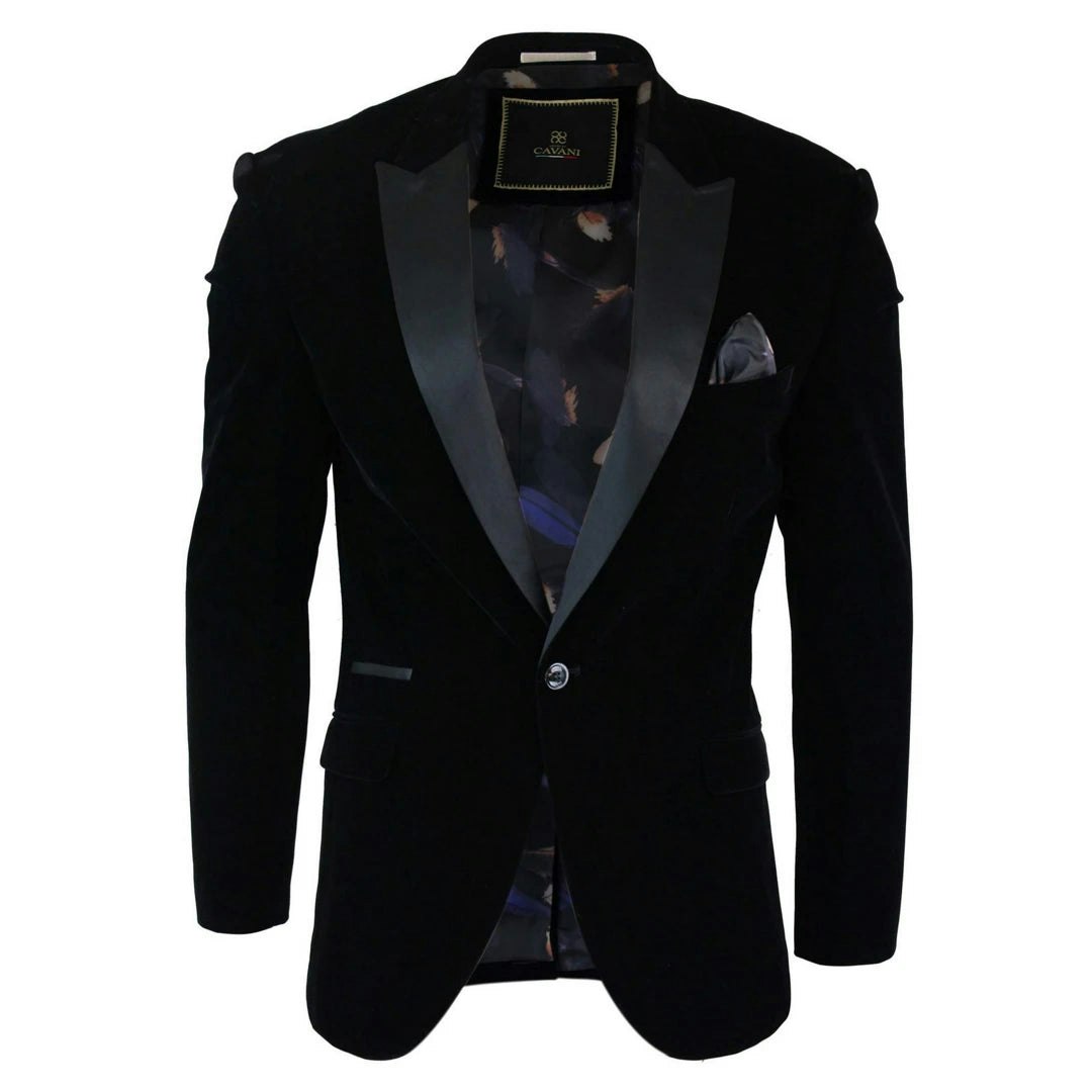 House Of Cavani Men's Black Rosa - Soft Velvet Navy 1 Button Dinner Jacket Tuxedo Blazer Fit - 52