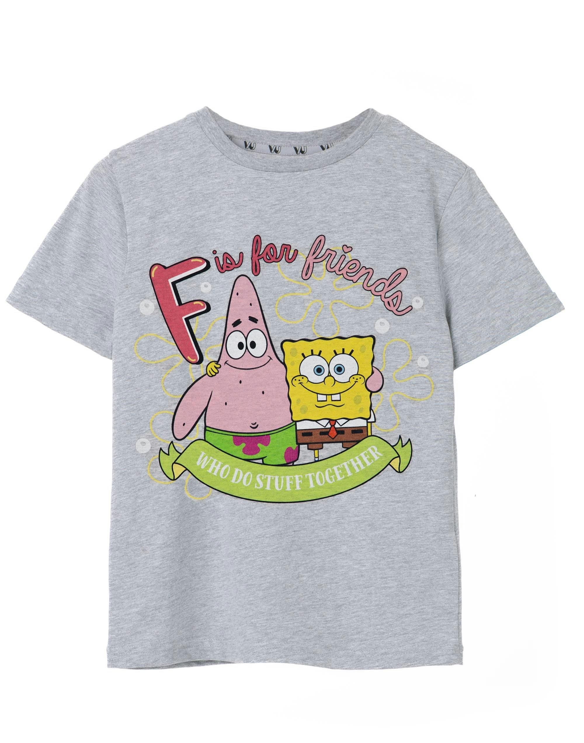 Vanilla Underground Girls Grey Spongebob Squarepants F Is For Friends Short Sleeved T-Shirt - 11-12 Years