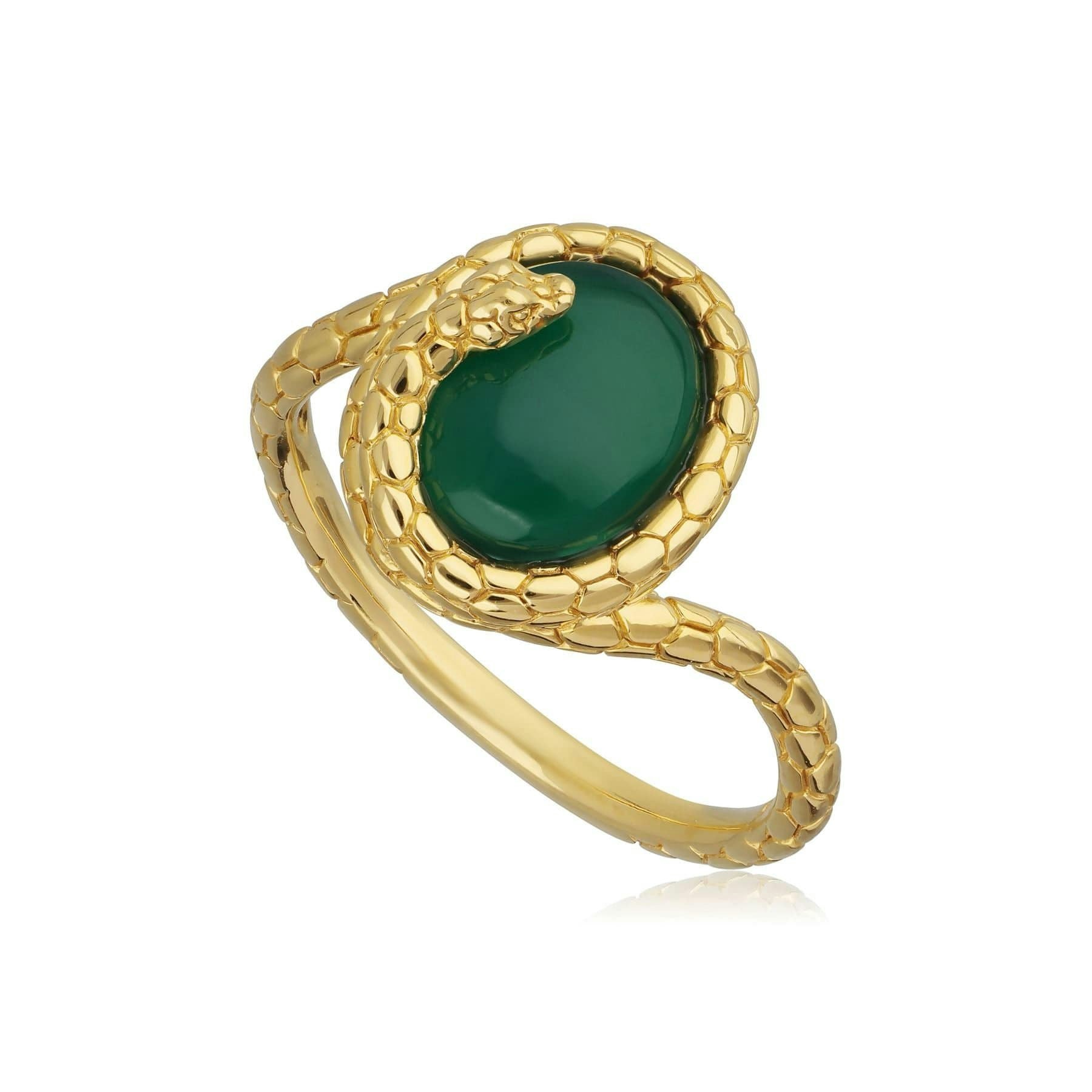Gemondo Green/Yellow/Gold Ecfew™ Dyed Chalcedony Winding Snake Ring In Plated Silver - M