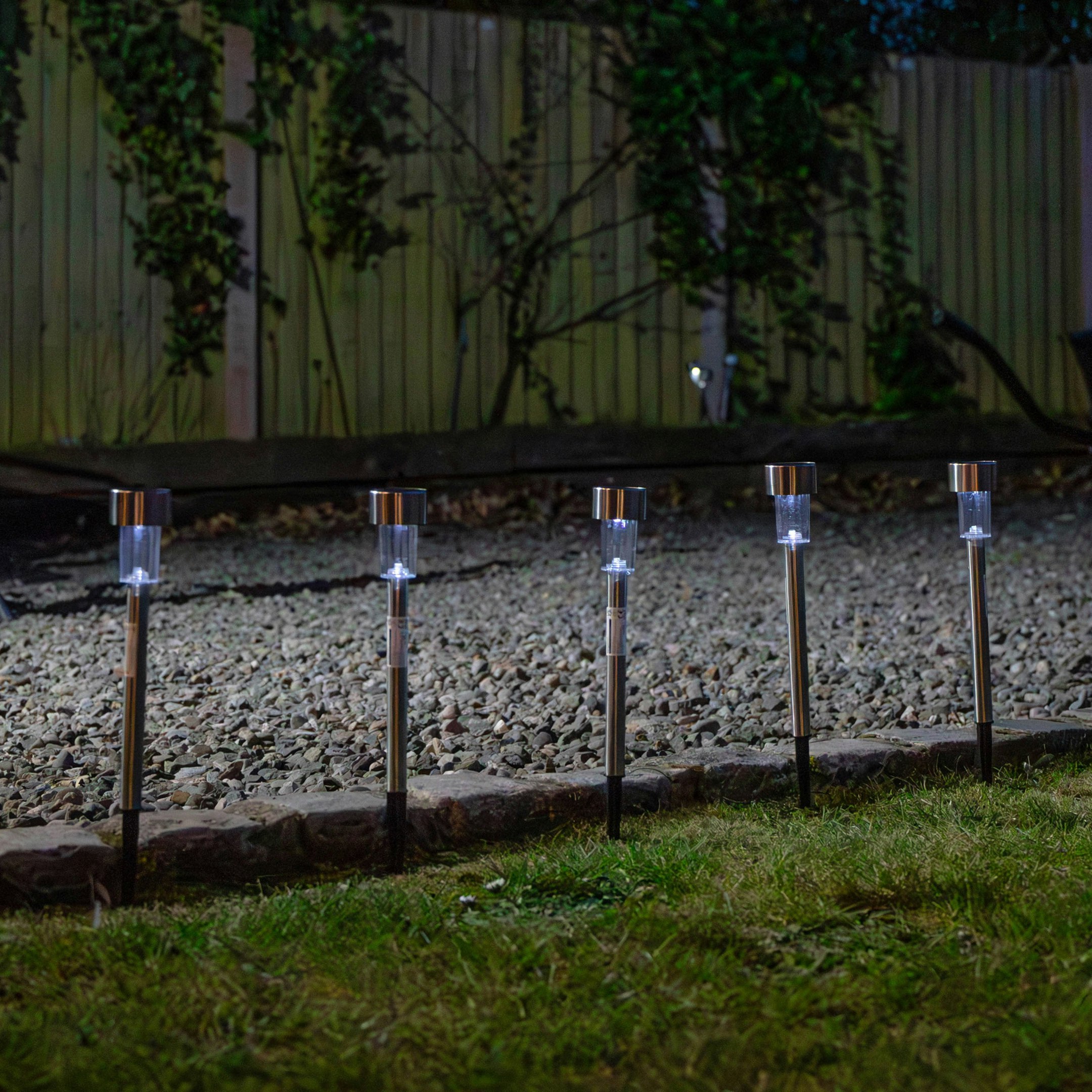 Rackhams White 36Cm 10 Led Stainless Steel Solar Garden Path Lights