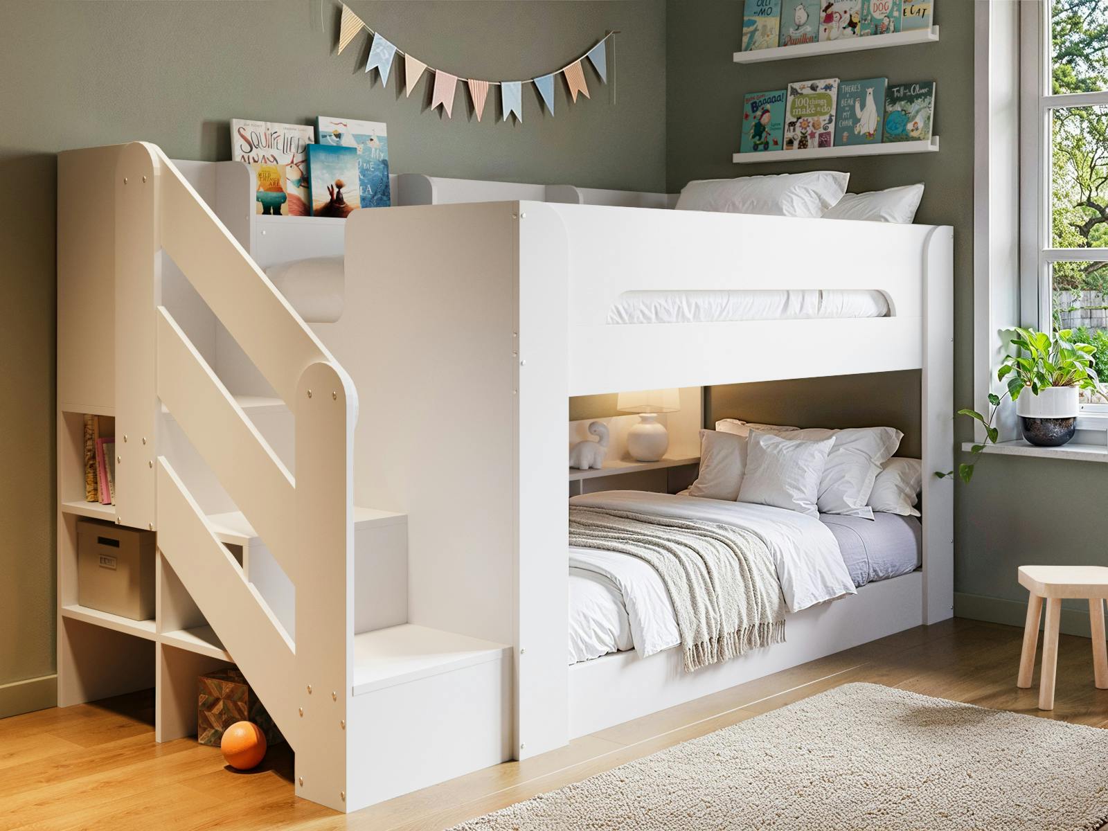 Flair White Zeno Staircase Low Bunk With Storage