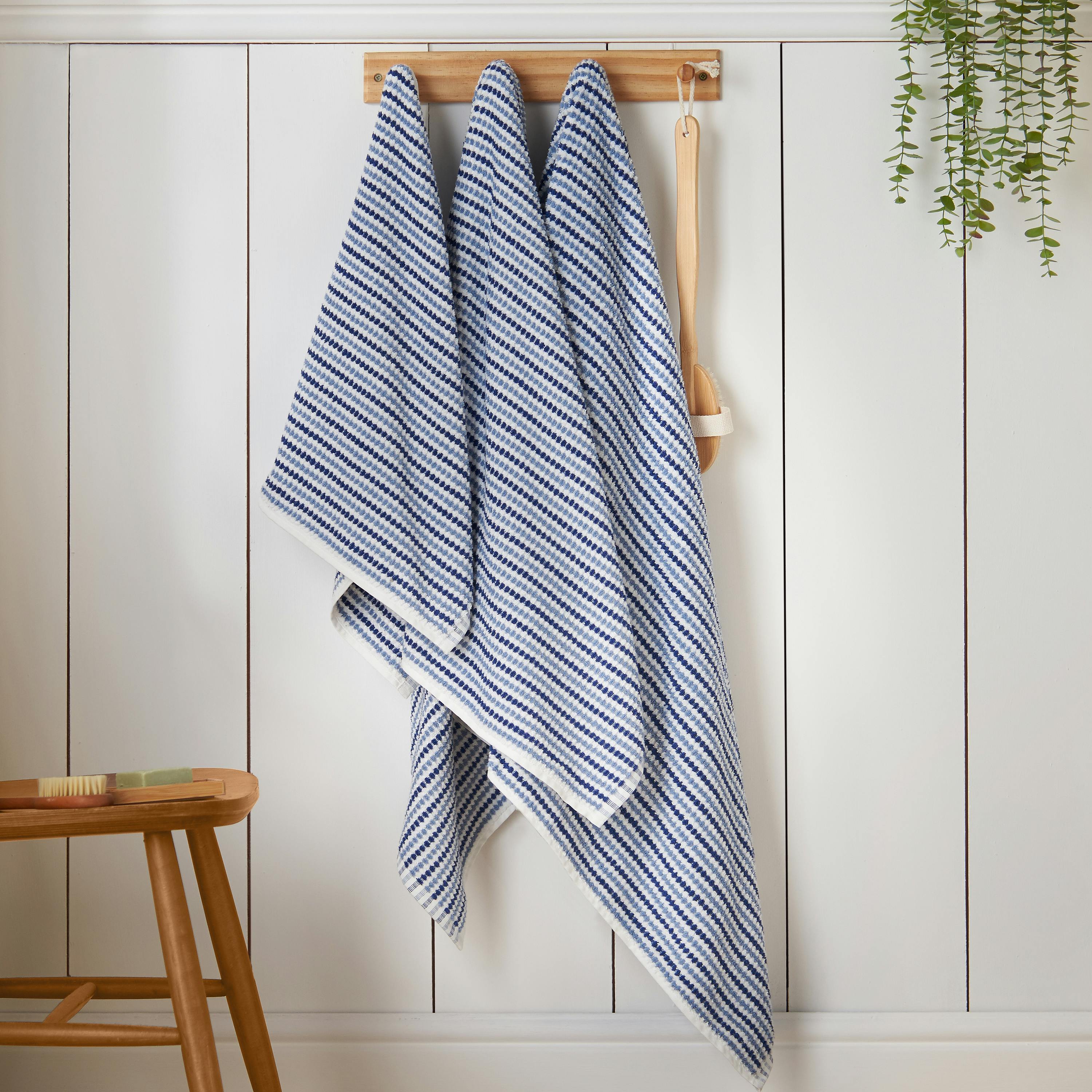 Rackhams Blue Rice Weave Stripe Cotton Towel - Bath Towel