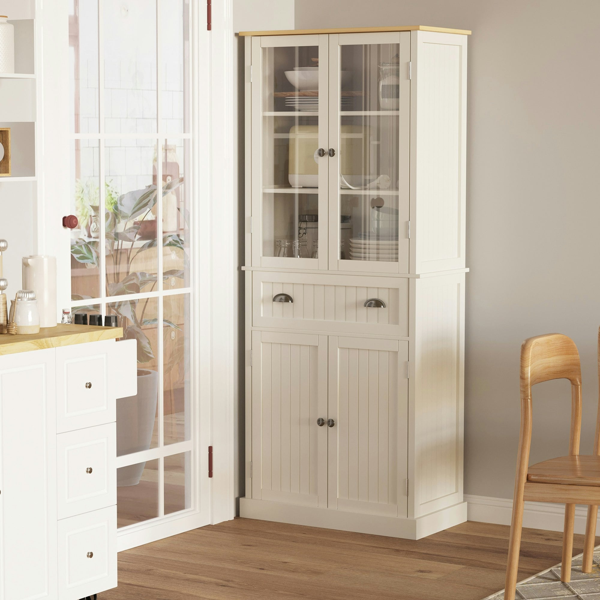 Rackhams Cream Kitchen Cupboard, 5-Tier Storage Cabinet With Adjustable Shelves,