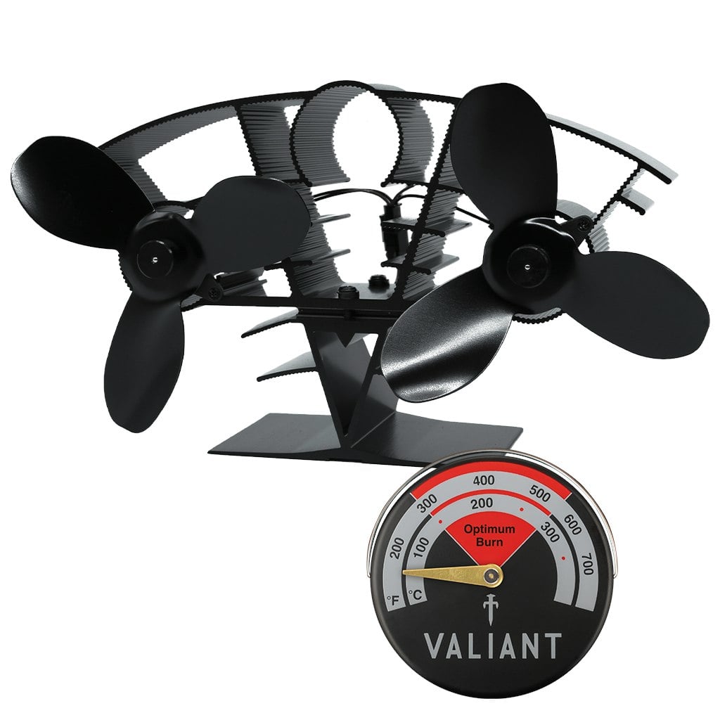 Valiant Red Whirlwind Compact Twin Blade Stove Fan And Magnetic Thermometer - Whirlwind Twin Blade Stove Fan And Magnetic Thermometer