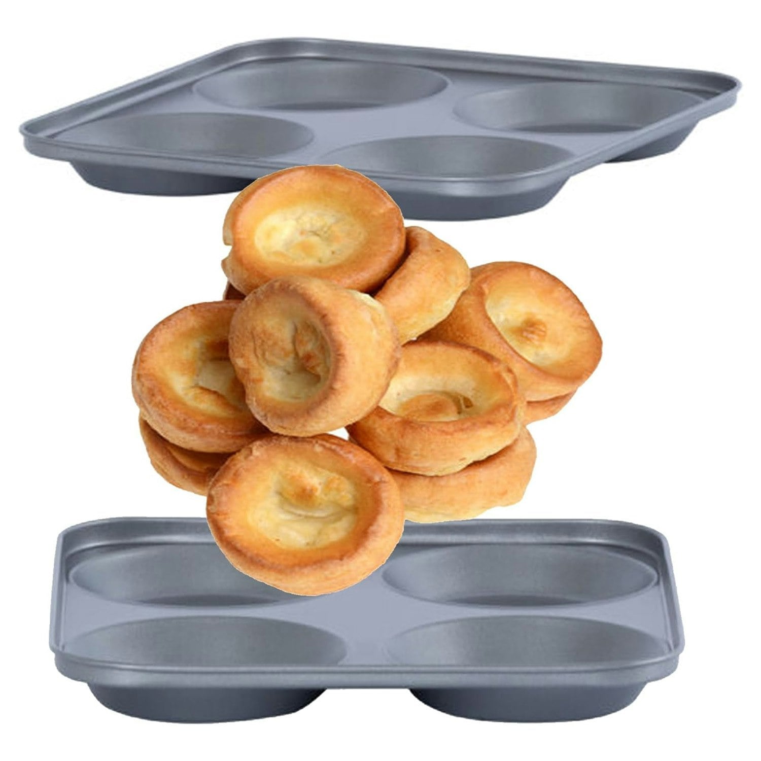 Rackhams 4 Cup Giant Yorkshire Pudding Non-Stick Oven Tray - 3 X
