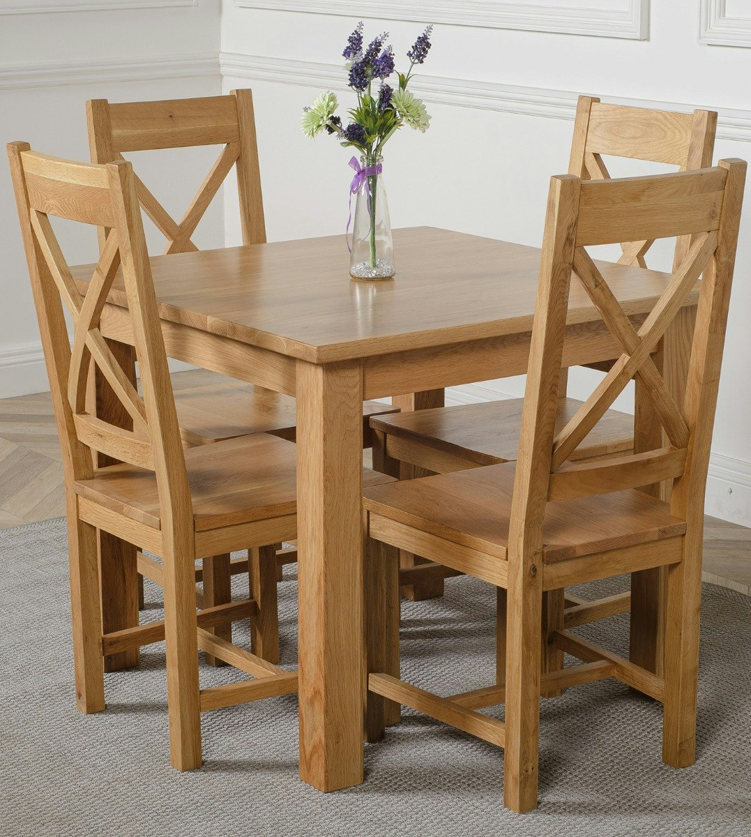 Rackhams Oslo 90 X 90Cm Small Square Oak Dining Set With Berkeley Oak Chairs - 1 - Natural Oak - 4 Chairs