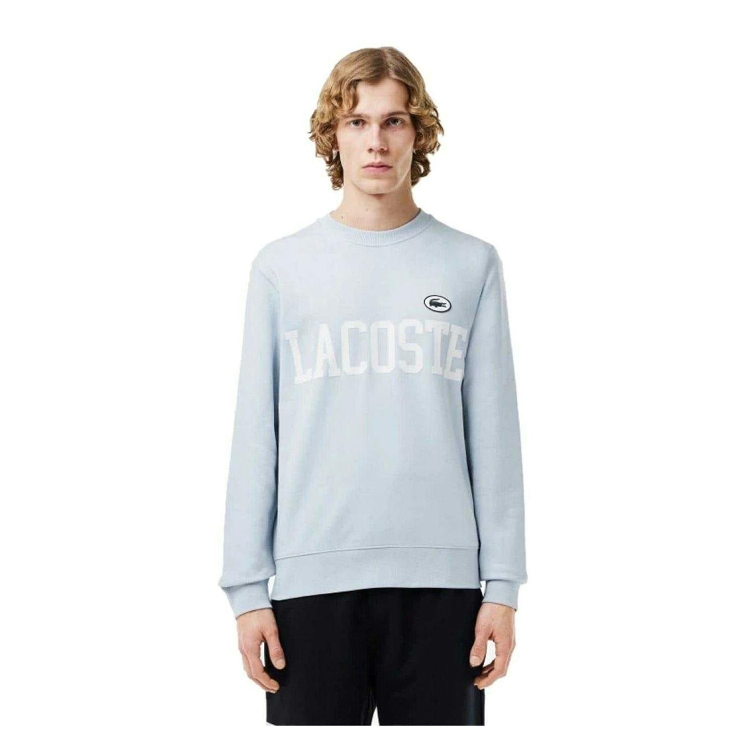 Lacoste Men's Blue Flock Print Fleece Sweatshirt - L - 100% Organic Cotton