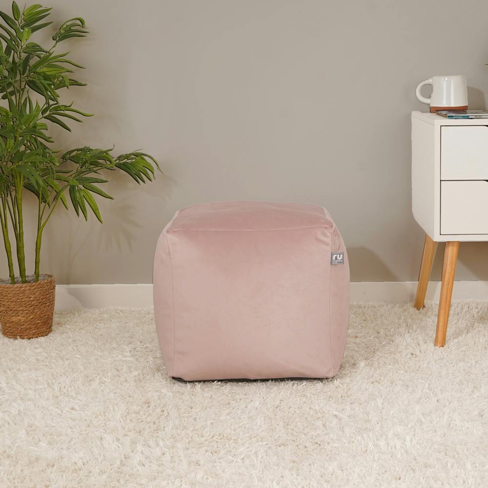 Rucomfy Beanbags Unisex Pink Rucomfy Velvet Cube Footstool: Velvet - Image 3