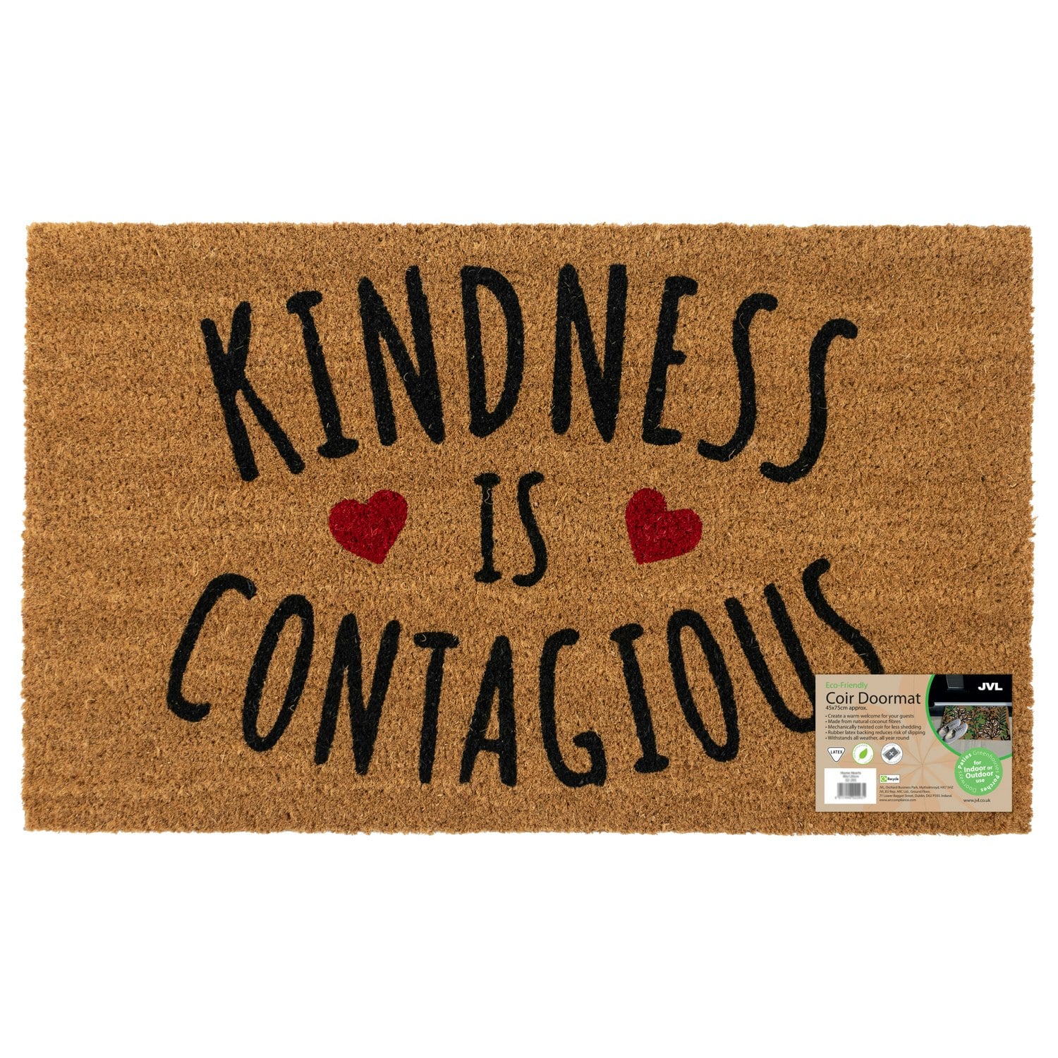 Jvl Eco-Friendly Latex Backed Coir Entrance Doormat, 45X75cm - Kindness