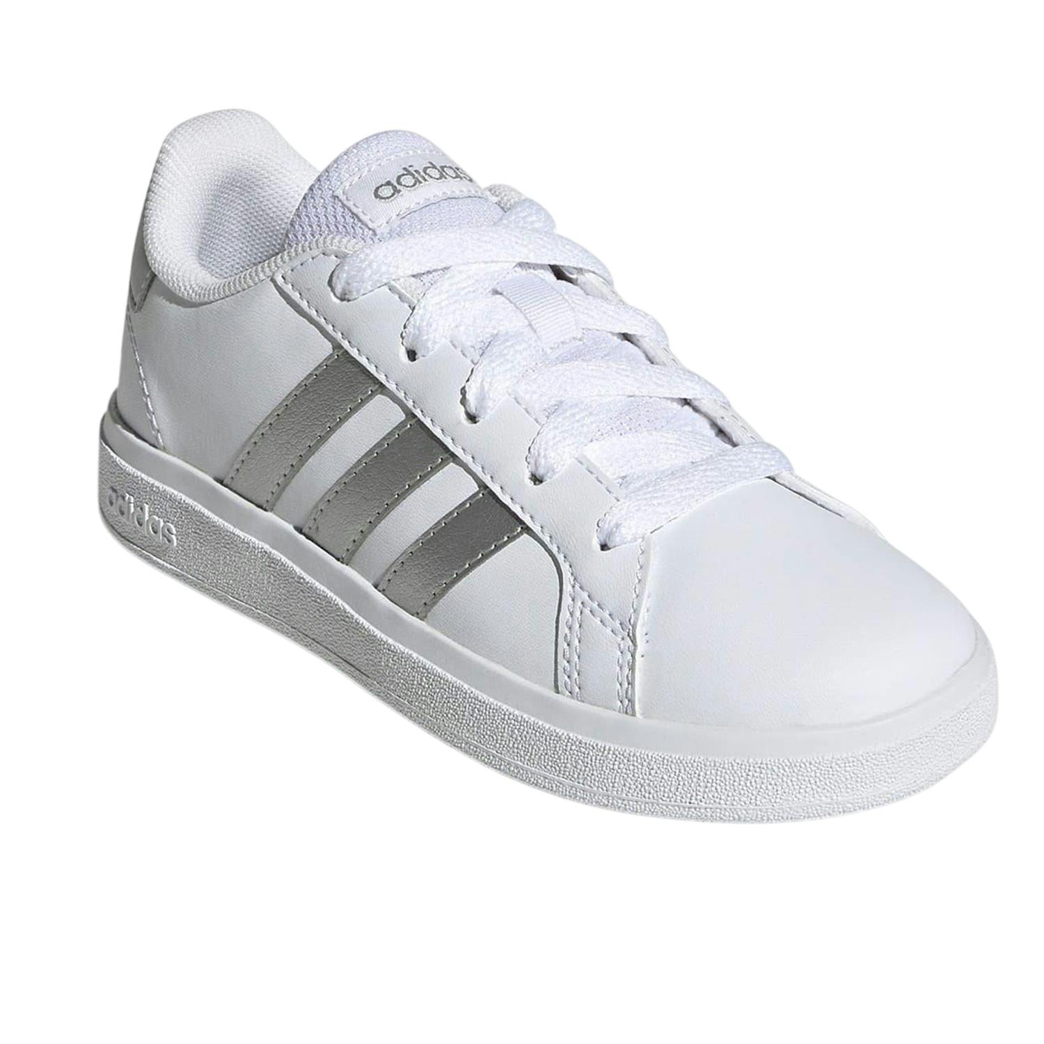 Adidas Girls White/Silver Grand Court Trainers - 5.5 Uk - 100% Mixed