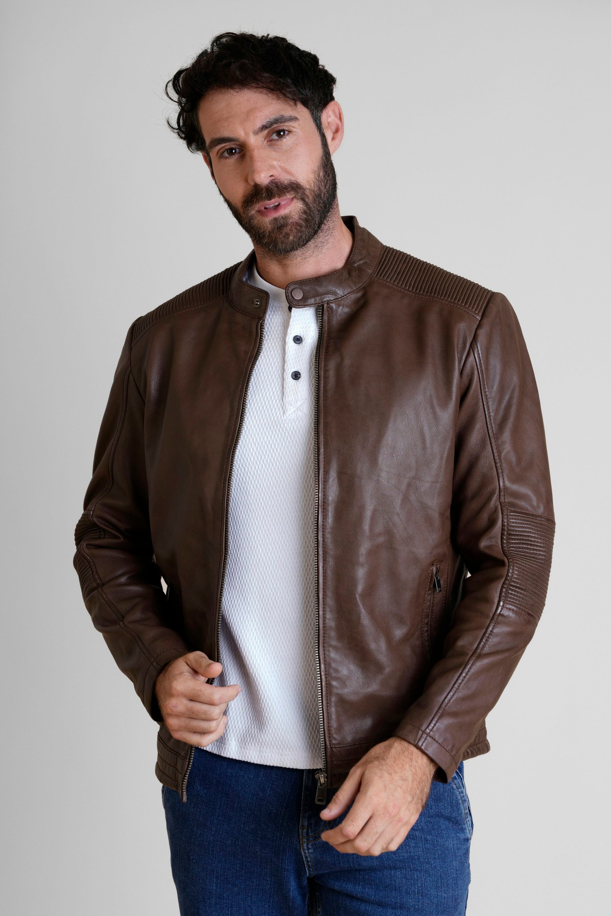 Enorsia Men's Brown Biker Real Leather Jacket In | : Extra Large - Image 3