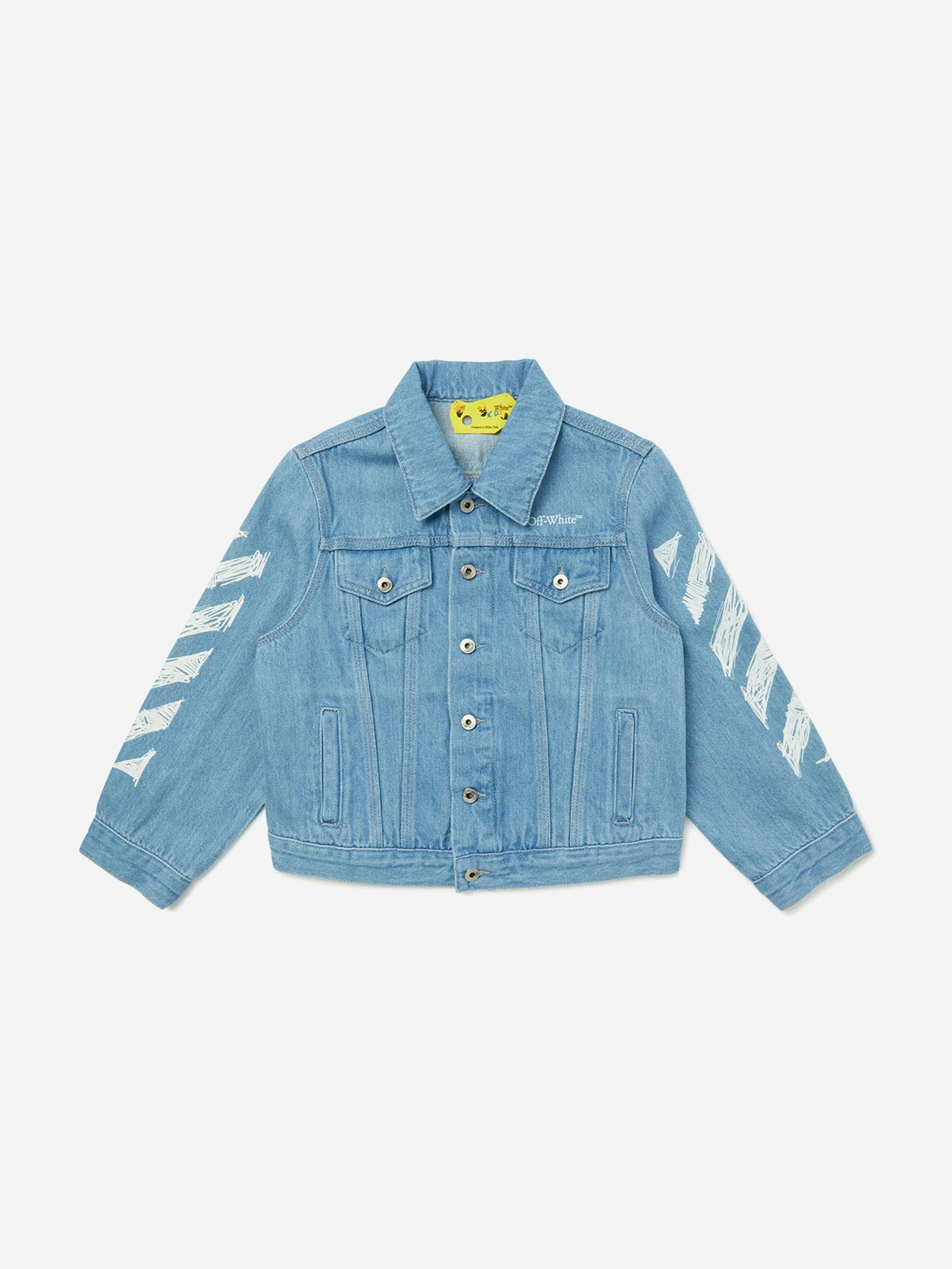 Off-White Boys White/Blue Off- Kids Diag Sketch Denim Jacket In - 14 Yrs