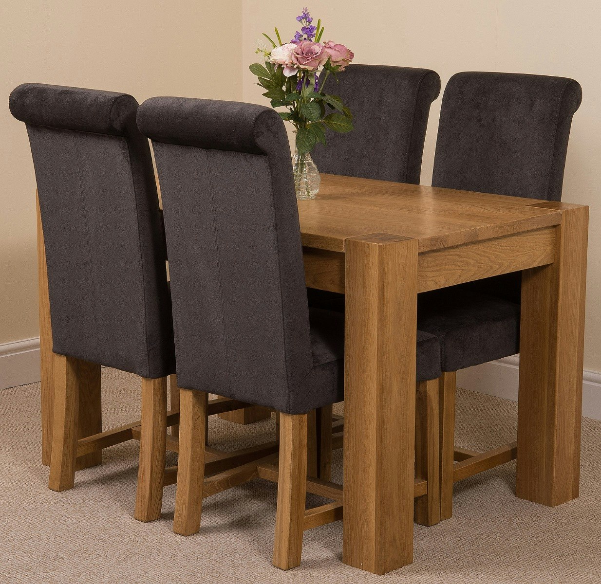 Rackhams Black Kuba Oak Dining Table With Washington Fabric Chairs - 4 Chairs Small