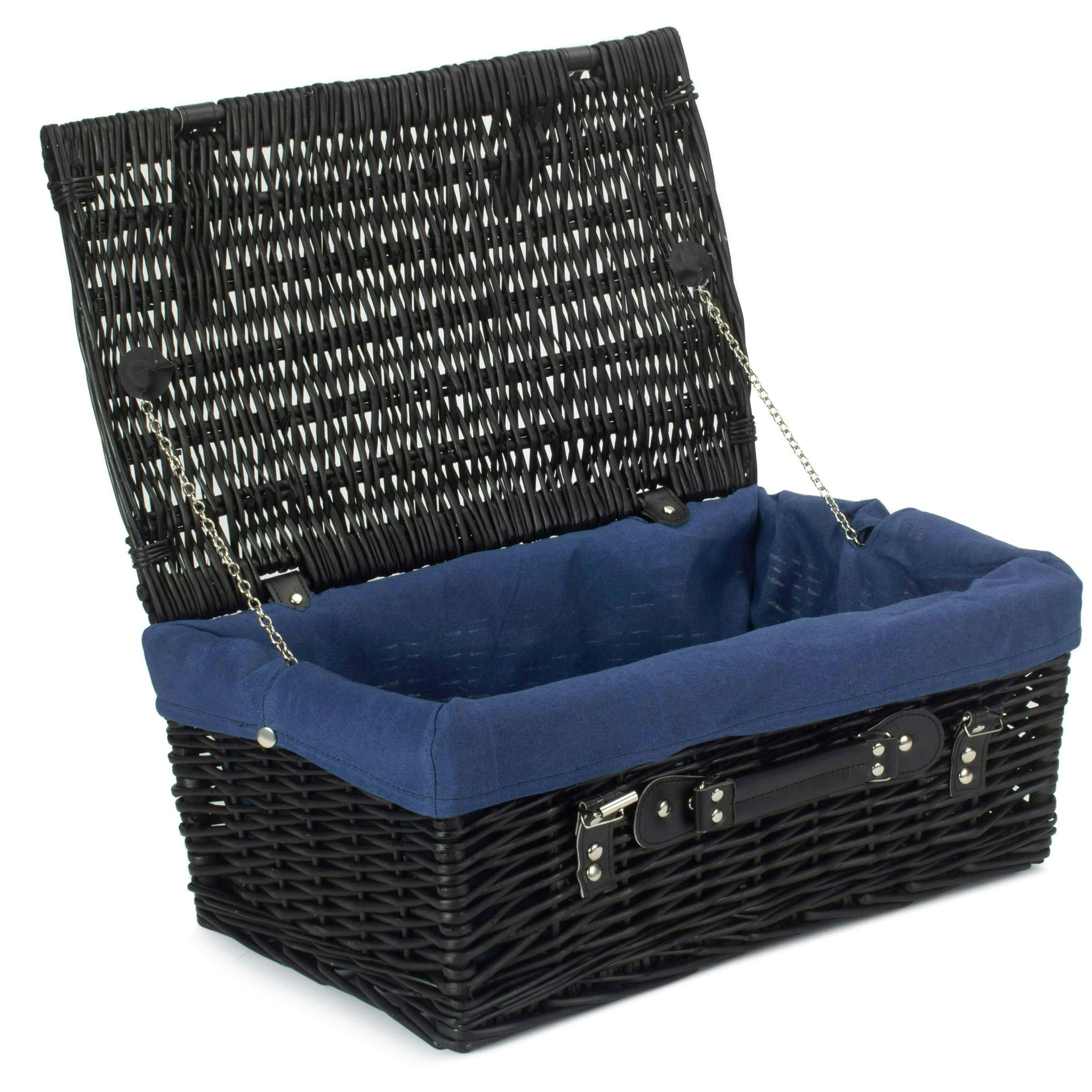 Rackhams Black/Blue 46Cm Empty Willow Picnic Basket With Cotton Lining