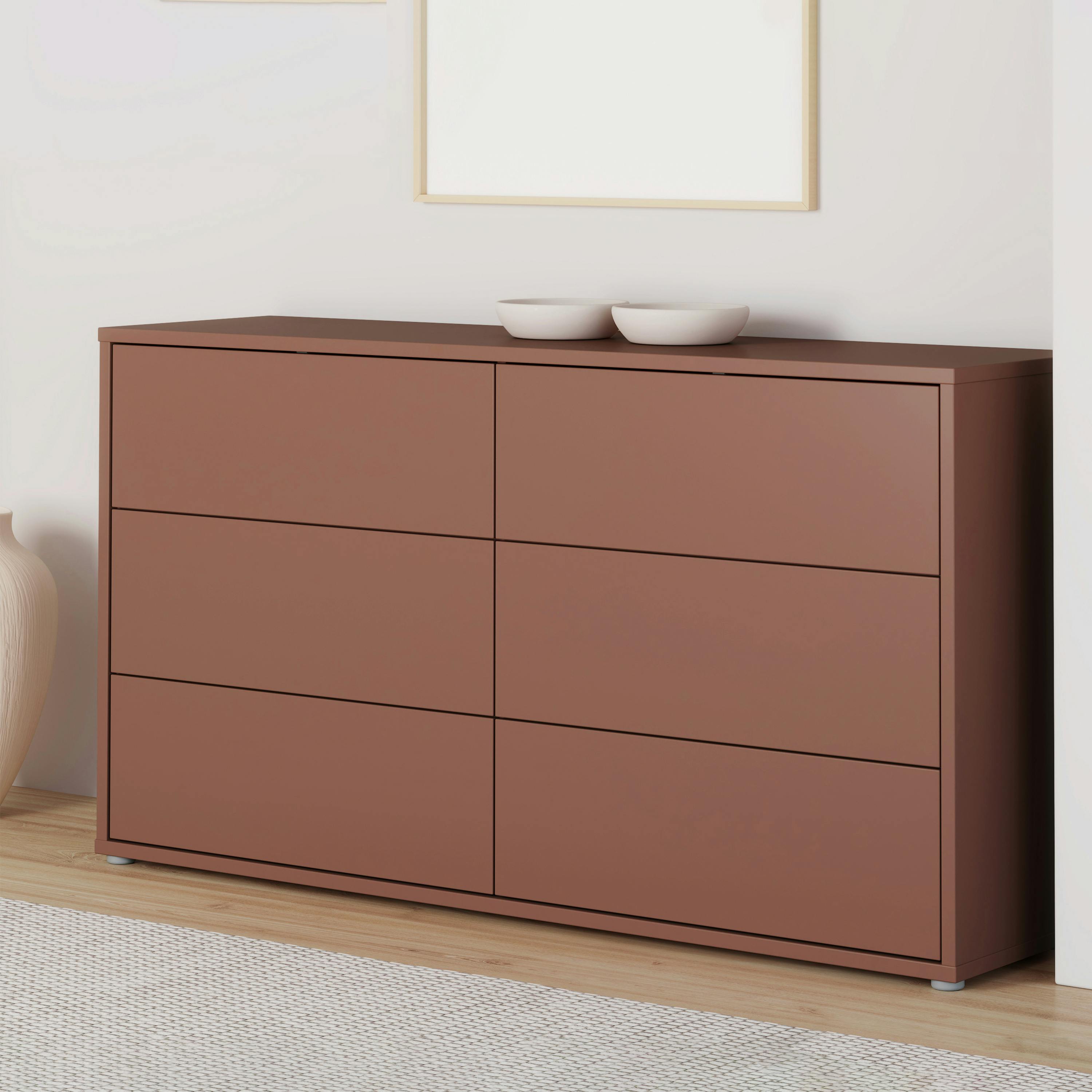Rackhams Alice Springs 6 Drawer Wide Chest With Push-To-Open Drawers In Terracotta - Standard - Terracotta - Manufactured Wood