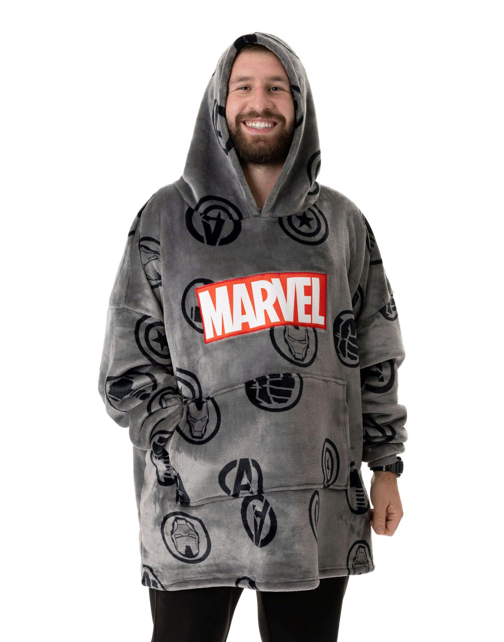 Vanilla Underground Men's Grey Marvel Logo Blanket Hoodie (One Size)