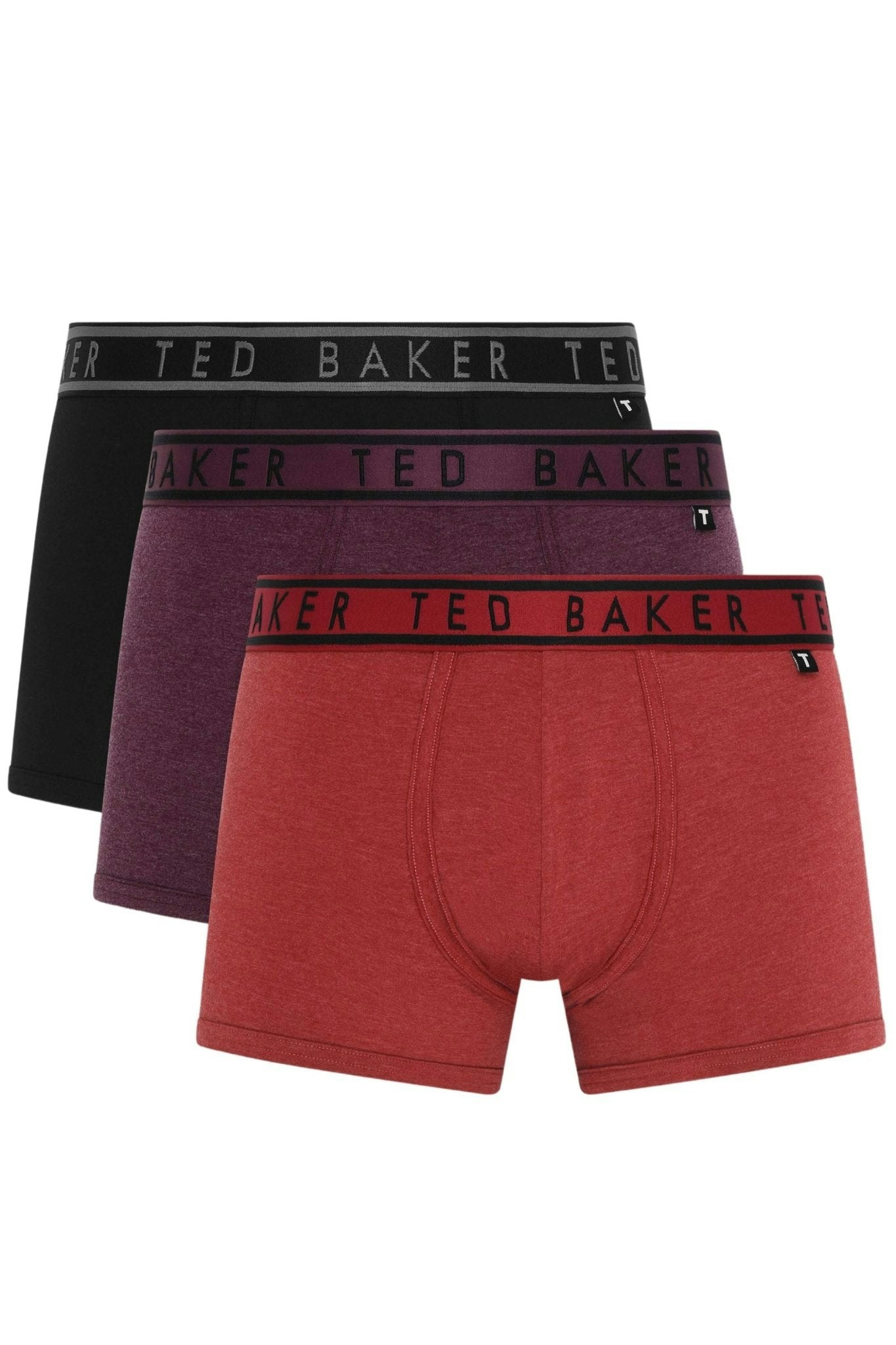 Ted Baker Men's Black/Burgundy/Red 3-Pack Colou Boxer Trunks, - Large