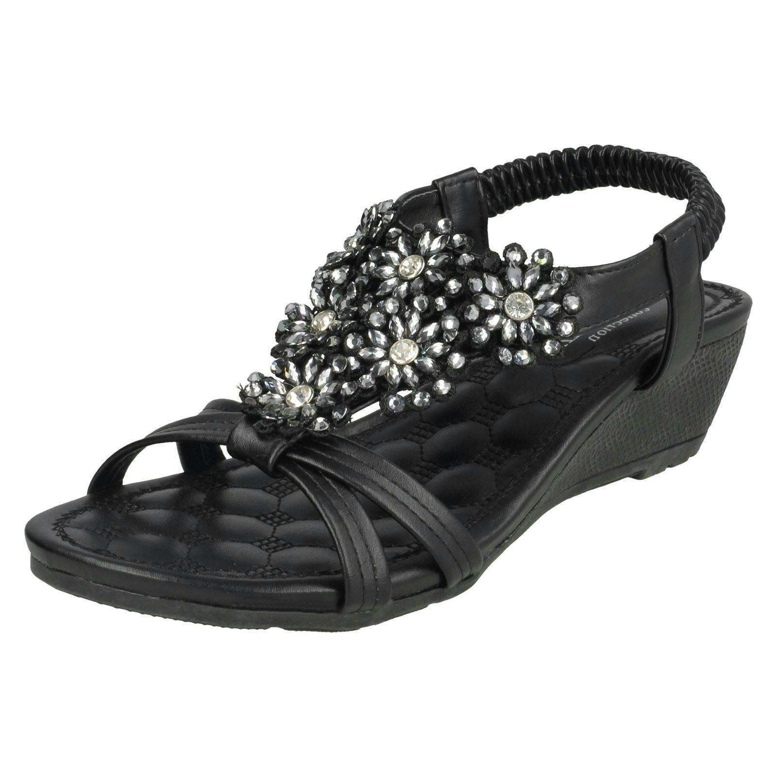Savannah Women's Black Mid Wedge Strappy Sandals F10792 - Uk 7