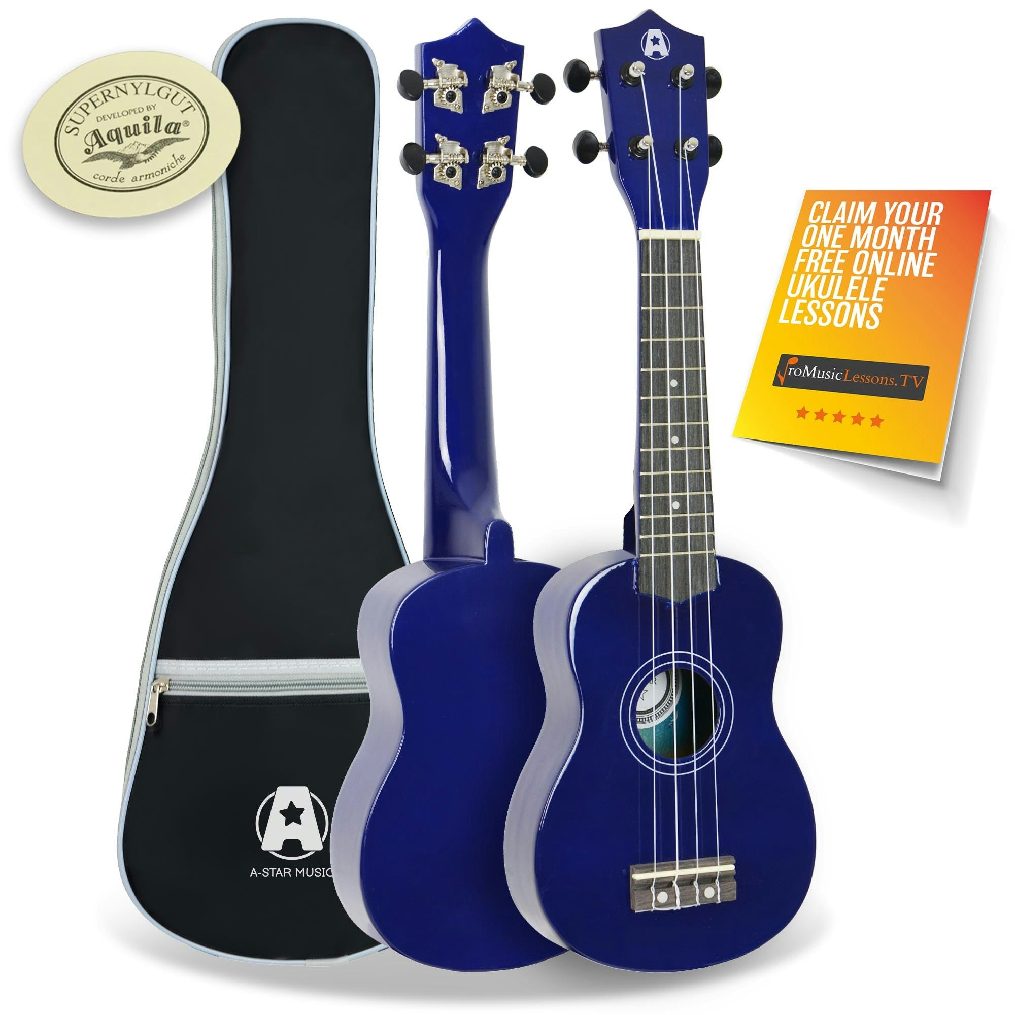 A-Star Blue Soprano Ukulele With Aquila Strings And Bag