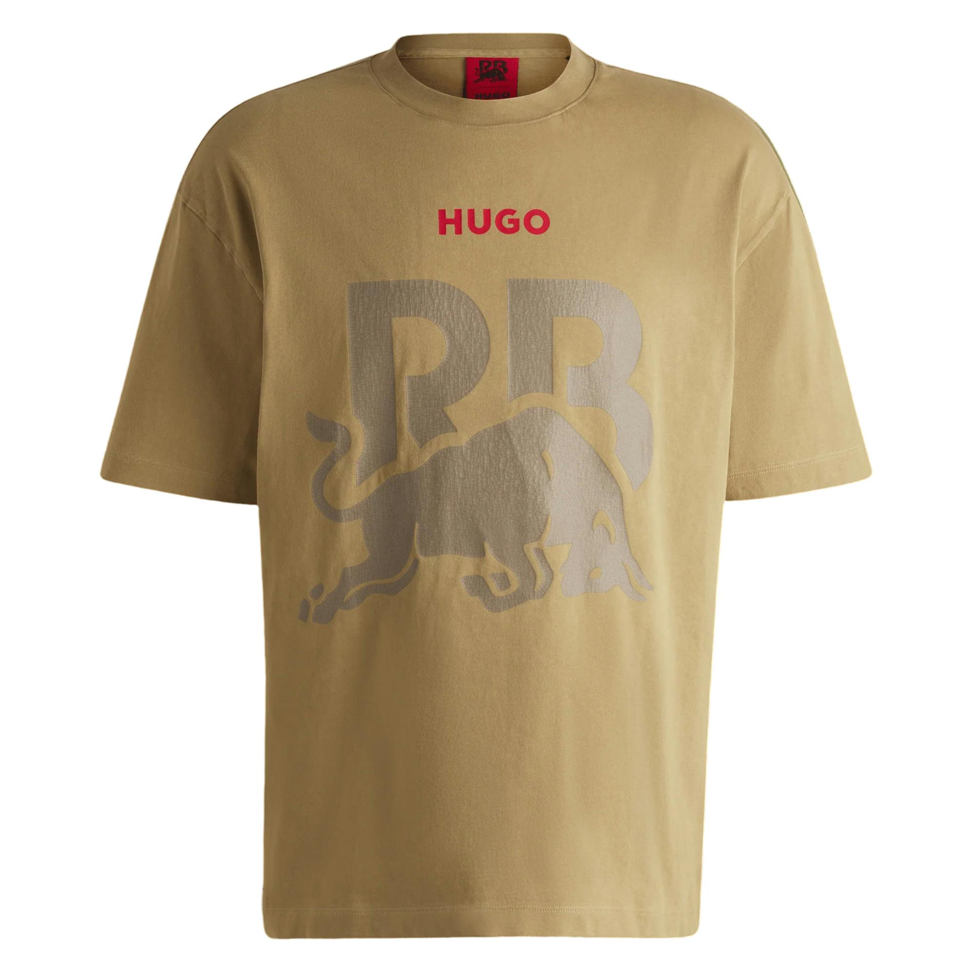 Hugo Unisex Beige Adult Rb F1 Racing Graphic Print Oversized T-Shirt - Medium - S - Medium - 100% Cotton